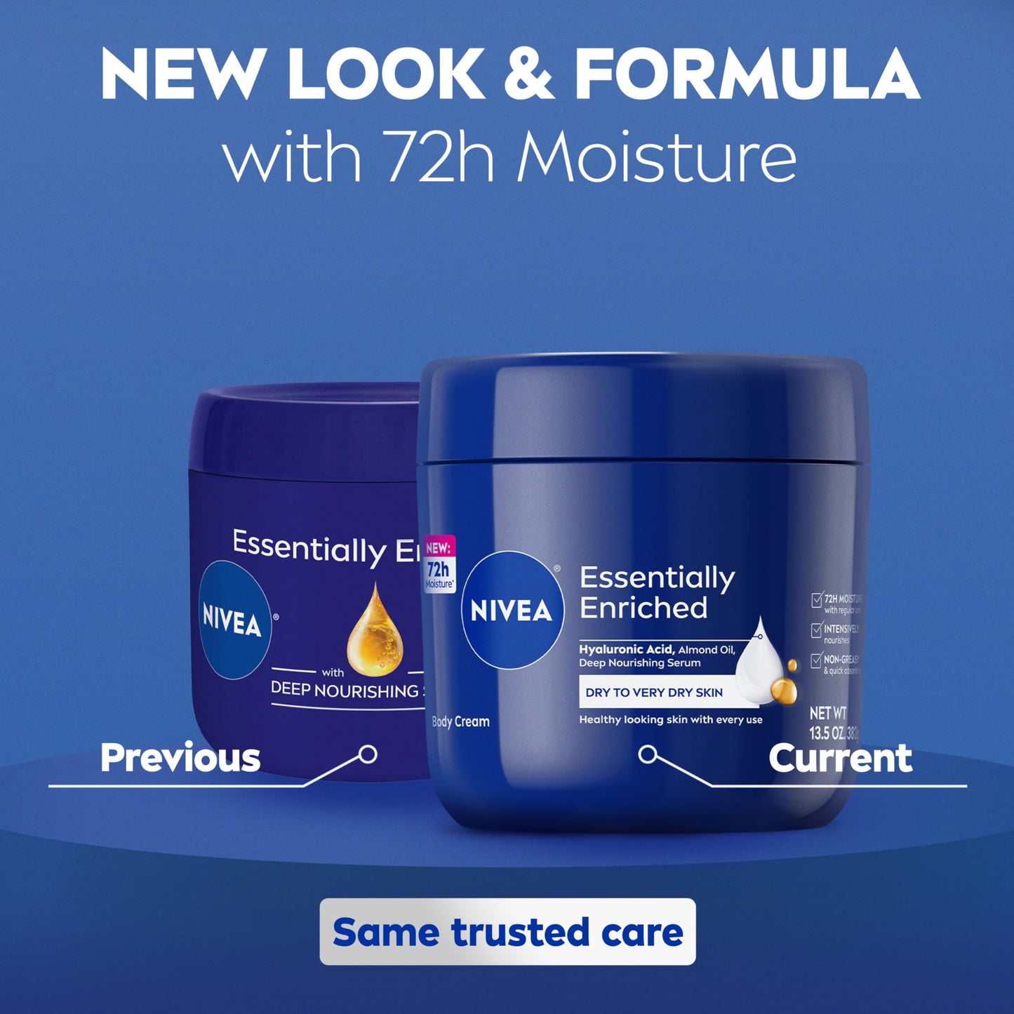NIVEA Essentially Enriched Body Cream for Dry to Very Dry Skin with Hyaluronic Acid, Deep Nourishing Serum and Almond Oil, 72-Hour Body Moisturizer