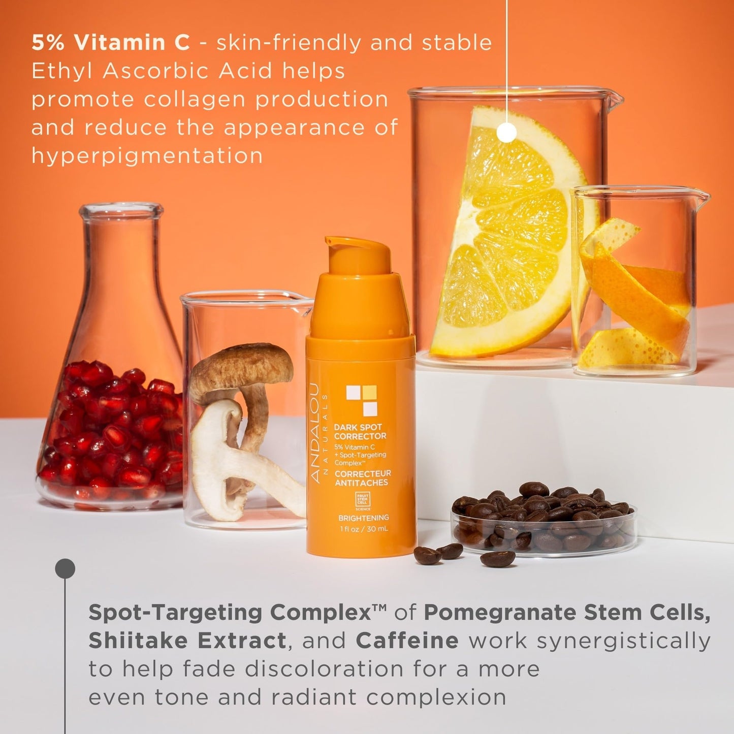 Andalou Naturals Dark Spot Corrector, Complexion Enhancing Face Serum with Vitamin C, May Help Hyperpigmentation, Reduce the Appearance of Acne