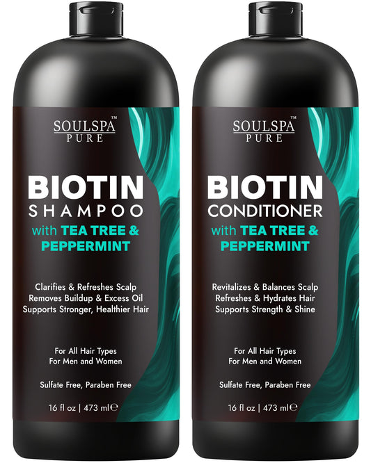 SOULSPA PURE Biotin Peppermint & Tea Tree Shampoo and Conditioner Set - Sulfate Free Scalp Care for Thinning & Color-Treated Hair - Clarifying Formula Beauty & Personal Care SOULSPA PURE