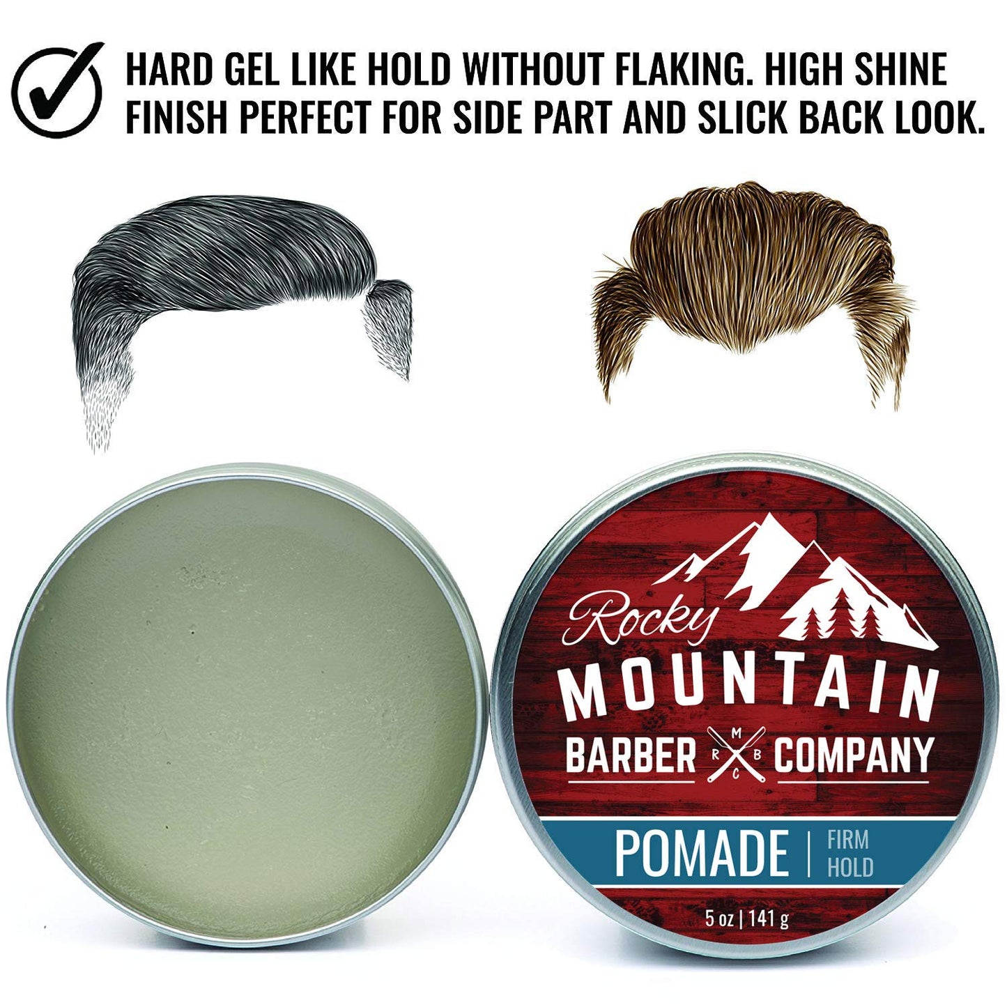 Rocky Mountain Barber Company Pomade for Men - 5 oz Tub Classic Styling Product with Strong Firm Hold for Side Part, Pompadour & Slick Back Looks