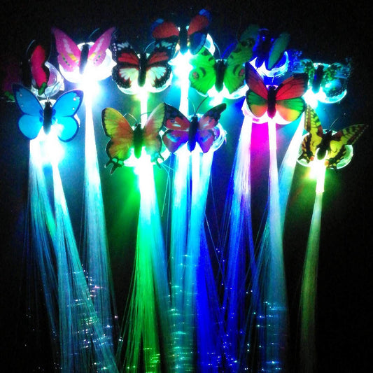12pcs Butterfly Hair Clips for Kids' Party, Led Light Fiber Optic Hair Braid Barrettes in Assorted Colors