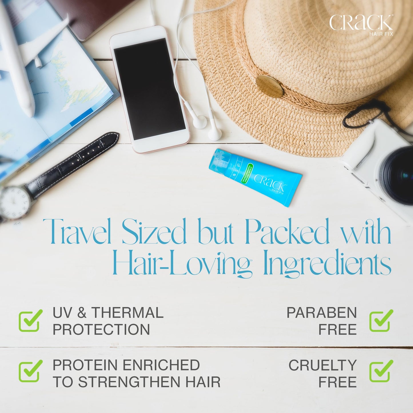 Crack HAIR FIX Trial and Travel Size Styling Creme - Multi-Tasking, Anti-Frizz, Leave-In Styling Aid With Protection from Humidity, Chlorine, Heat