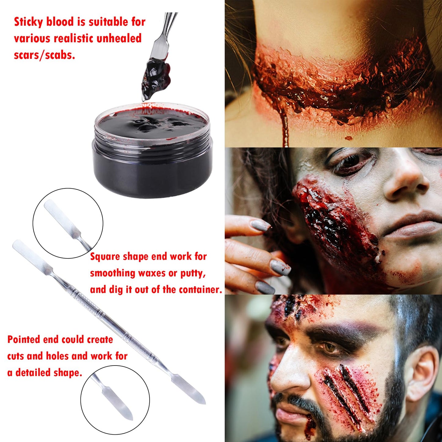 Professional Halloween SFX Special Effects Makeup Kits, Fake Blood, Scab Coagulated Blood Gel, 12 Colors Face Body Paint, Wound Modeling Scar Wax