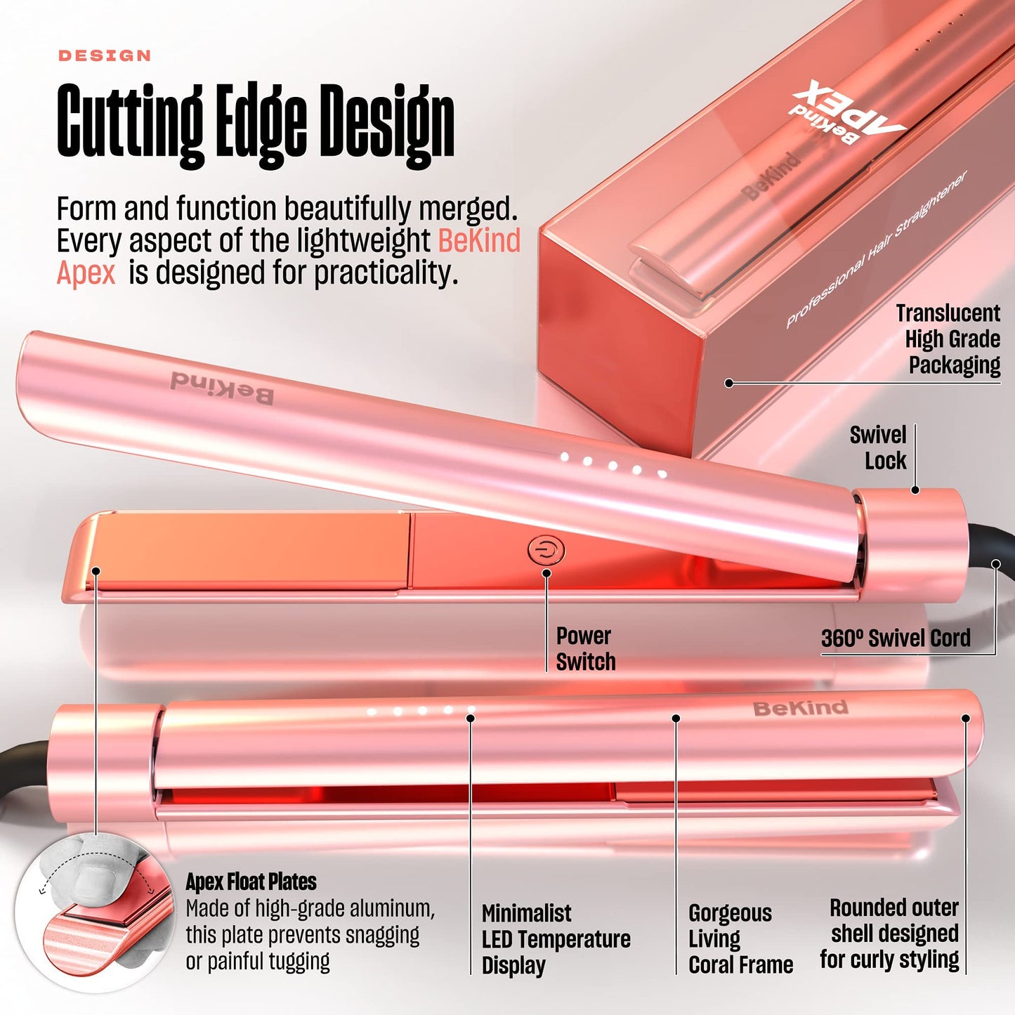 Bekind Apex 2-in-1 Hair Straightener Flat Iron | 1“ 460°F Straightener and Curler for All Hairstyles | UltraSmooth Tech | 15s Fast Heating & Temp