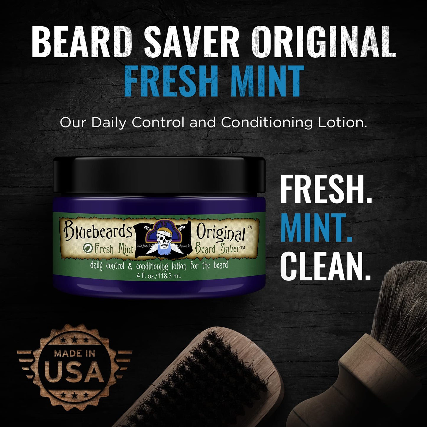 Bluebeards Original Beard Balm Leave-in Conditioner - 4 oz Fresh Mint Beard Saver Softener for Men with Aloe & Peppermint Oil Deeply Conditions