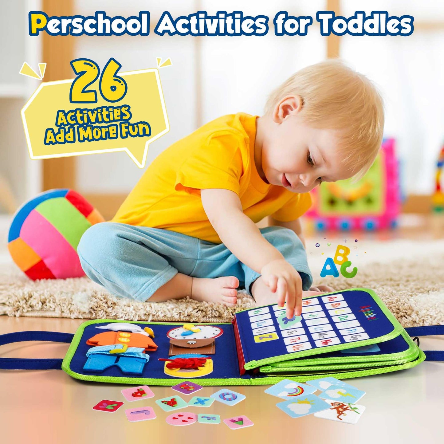 Winblo Toddler Busy Board – Montessori Sensory Toy, Educational Learning Busy Book for Toddlers, Travel Activity Toy for Boys, Birthday Gift