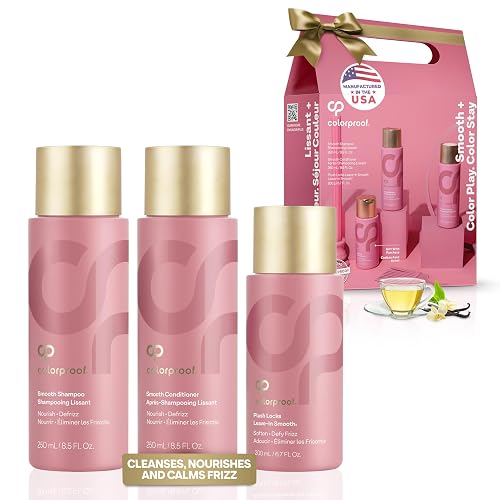 Colorproof Smooth Holiday Gift Set - Smooth Shampoo (8.5 Fl. Oz.), Smooth Conditioner (8.5 Fl. Oz.), and Plush Locks Leave-In Smooth (6.7 Fl. Oz.)