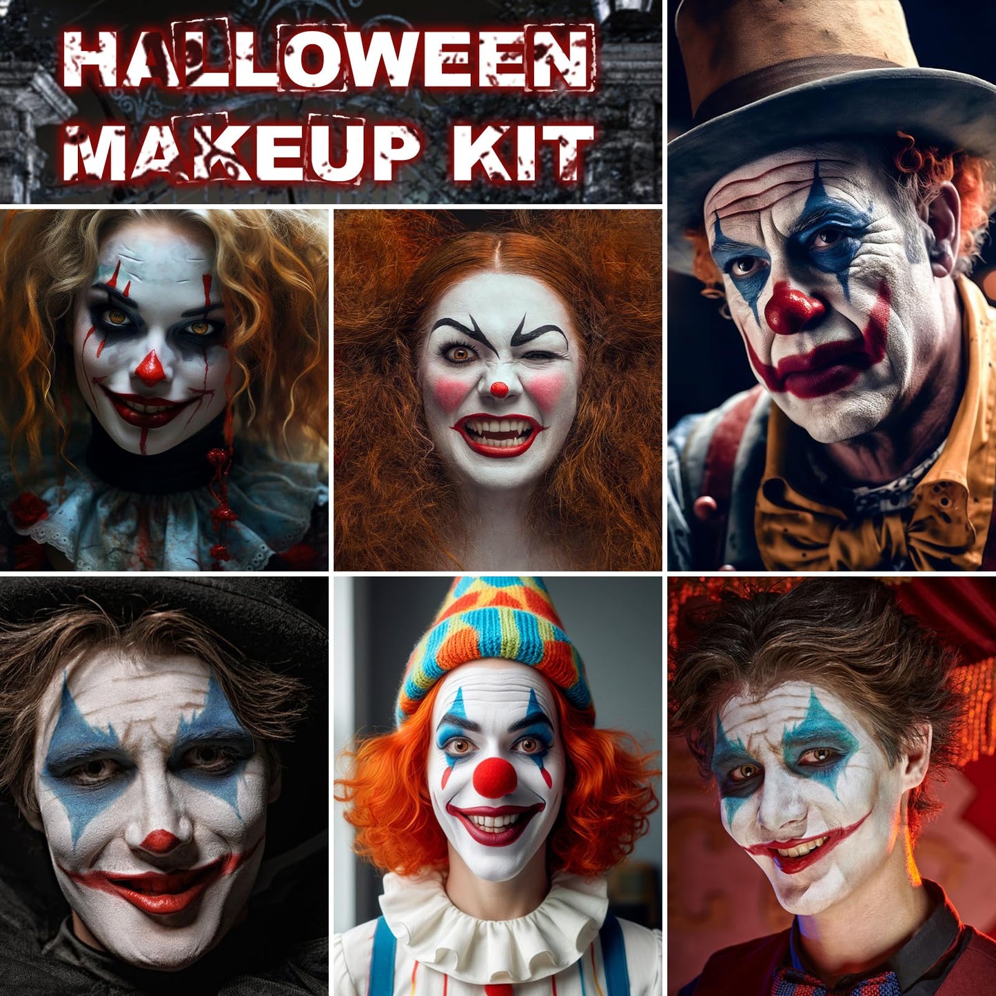 White Red Blue Face Body Paint,Halloween Clown Makeup Kit with 3 Brushes,Professional Red White Blue Face Body Painting Kit for Clown, Joker, Theater