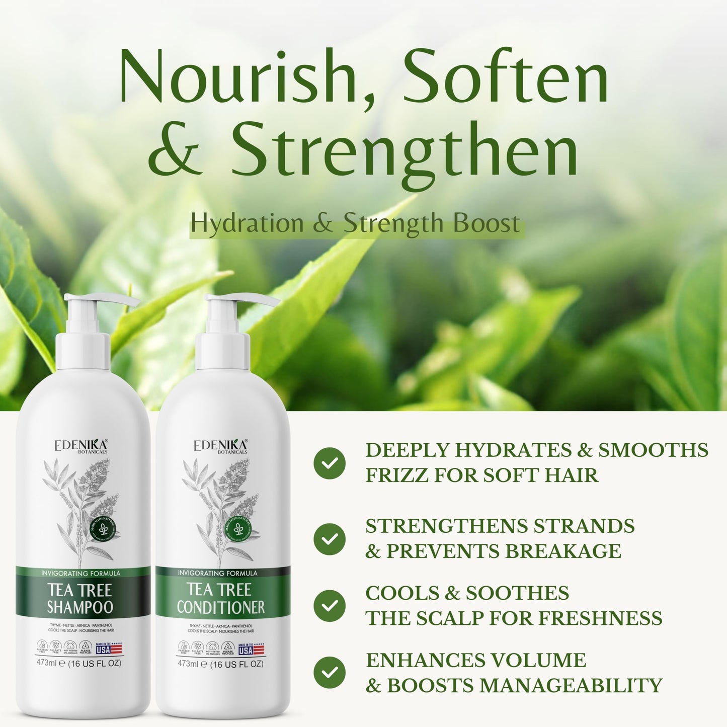 EDENIKA BOTANICALS Tea Tree Oil Shampoo and Conditioner Set, Deep Cleansing for Buildup & Oily Scalp, Soothes Itchy Scalp & Refreshes Hair, Sulfate