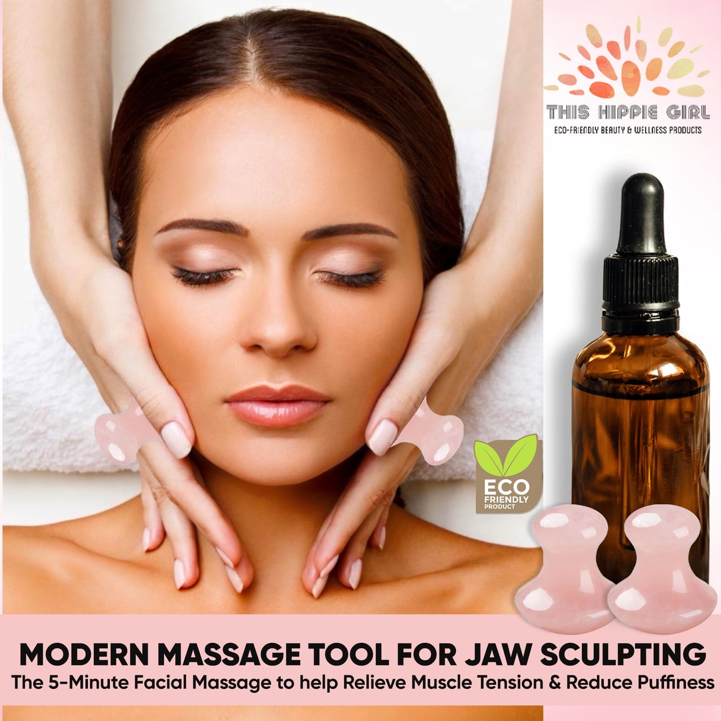 Boho Aromatic This Hippie Girl Gua Sha Mushroom Set, Jaw Sculpting Tools, A+ Rose Quartz Facial Toning and Yoga Sculpt Massage Tool, 2 Gua Sha