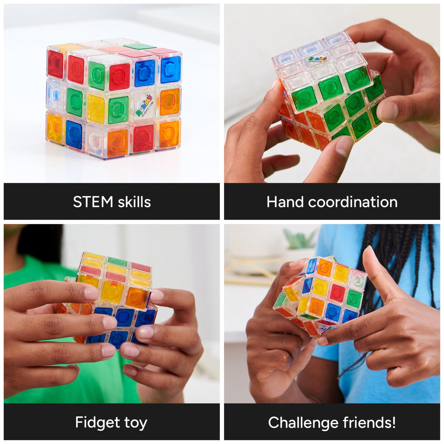 Rubik’s Crystal Cube 3x3 – Transparent Color-Matching Puzzle, Twisting Fidget & Brain Teaser Toy for Kids, Teens & Adults Ages 8+