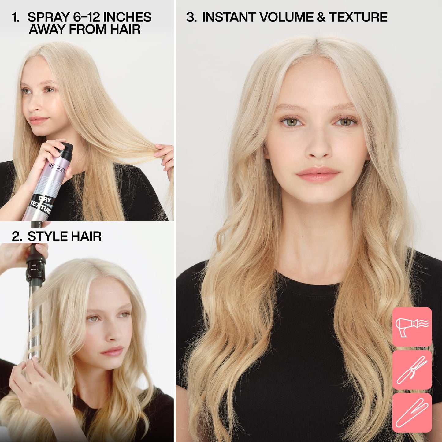 Redken Dry Texture Hairspray For All Hair Types - Lightweight Volumizing Spray, Airy and Beachy Texture, Medium Hold