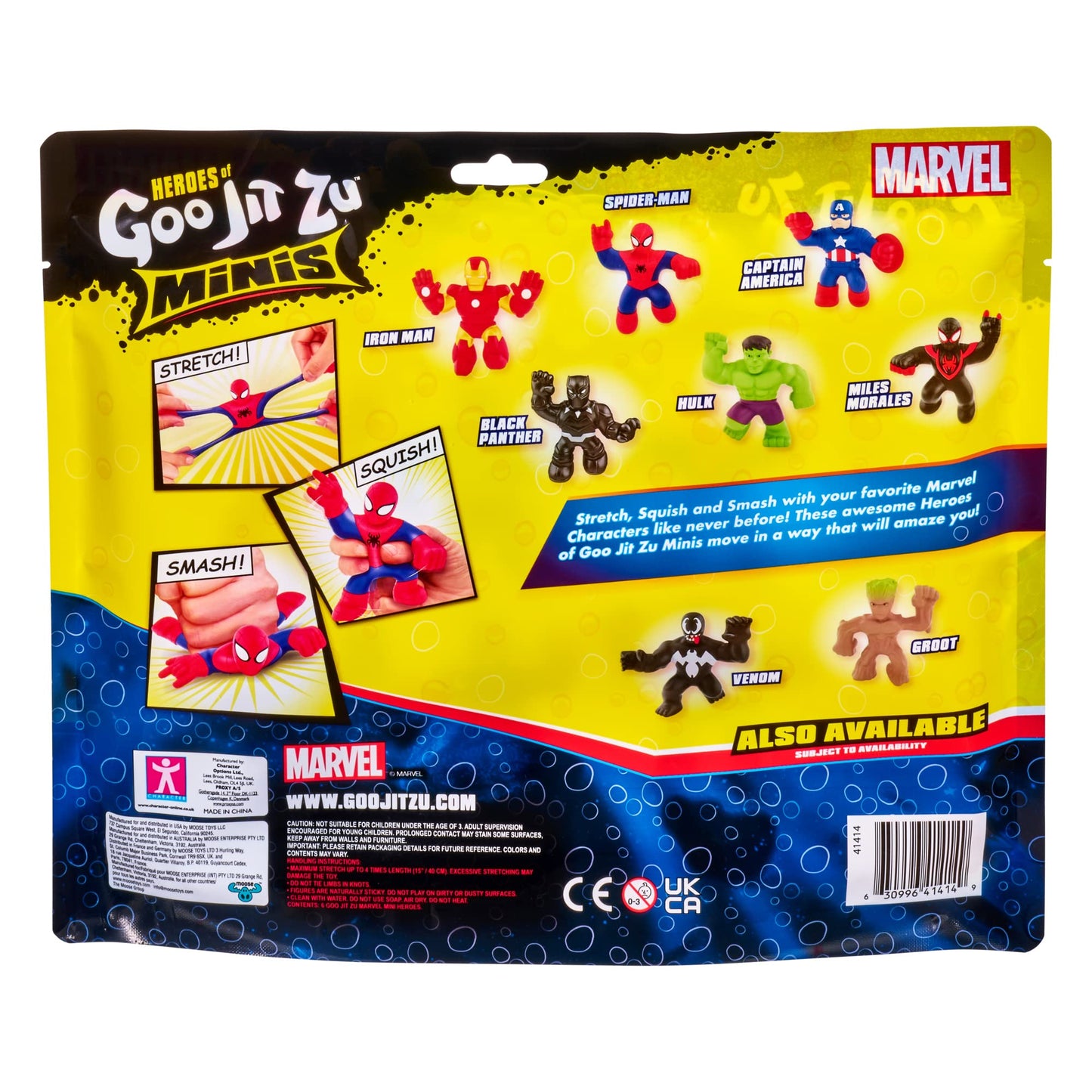 Heroes of Goo Jit Zu Marvel Mega Mini 6-Pack – Squishy Stretchy Gooey Heroes: Iron Man, Spider-Man, Captain America, Hulk, Miles & Black Panther