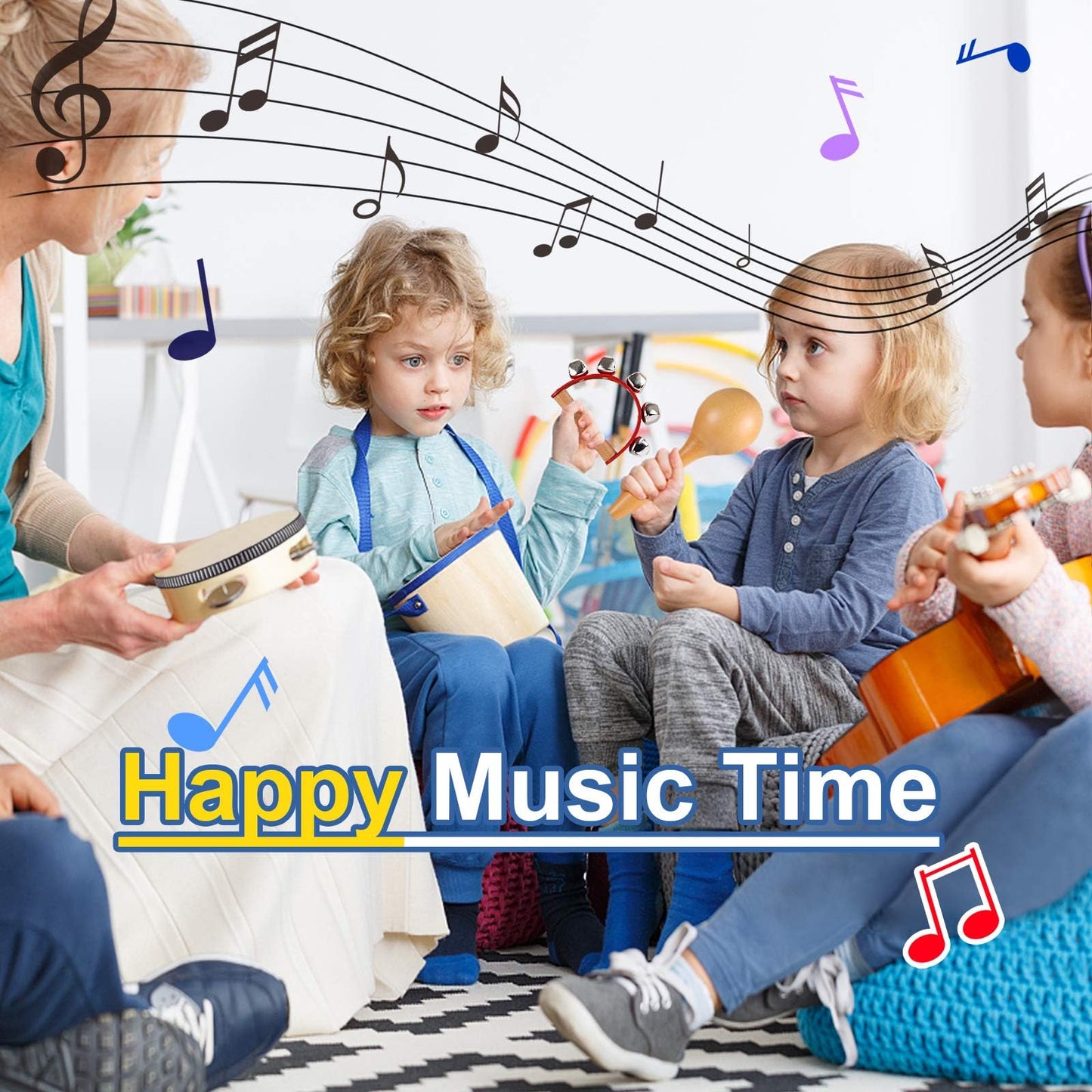 LOOIKOOS Toddler Musical Instruments – Montessori Wooden Percussion Set with Storage Bag, Educational Music Toys for Kids, Boys & Girls