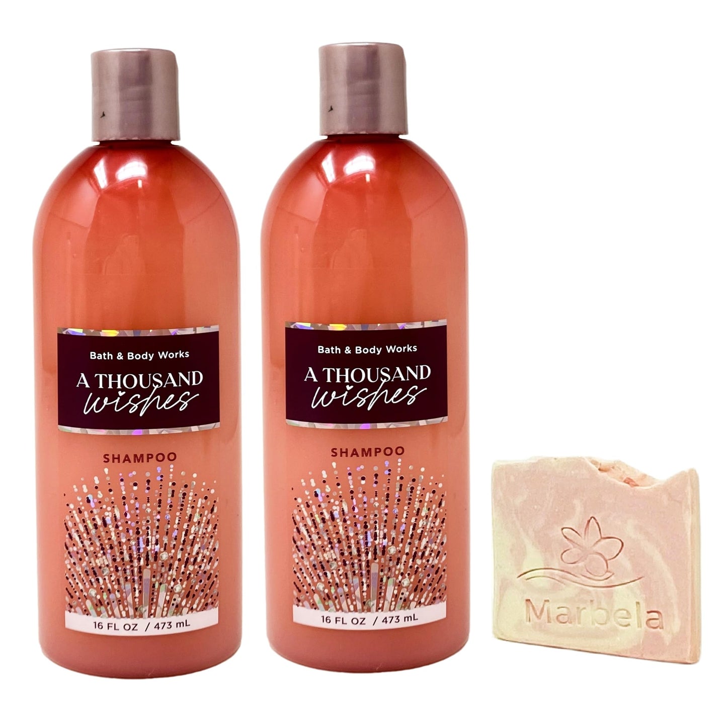 Bath & Body Works A Thousand Wishes 2 Pack Moisturizing Shampoo Bundle with a Himalayan Salts Springs Sample Soap