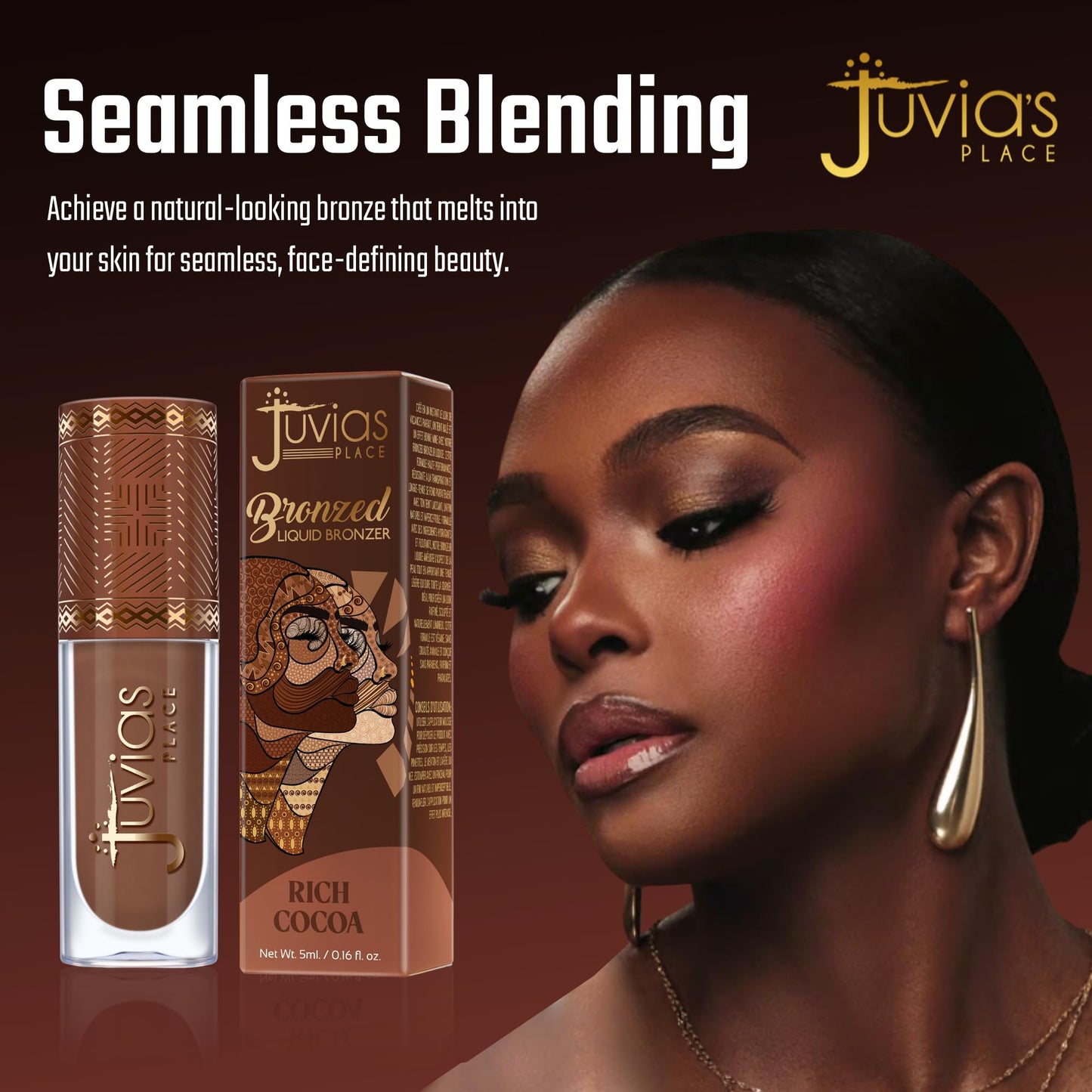 Juvia’s Place Bronzed Liquid Bronzer - Rich Cocoa - Liquid Bronzer for Face with Silky Blendable Texture - Buildable Coverage for Natural Contour