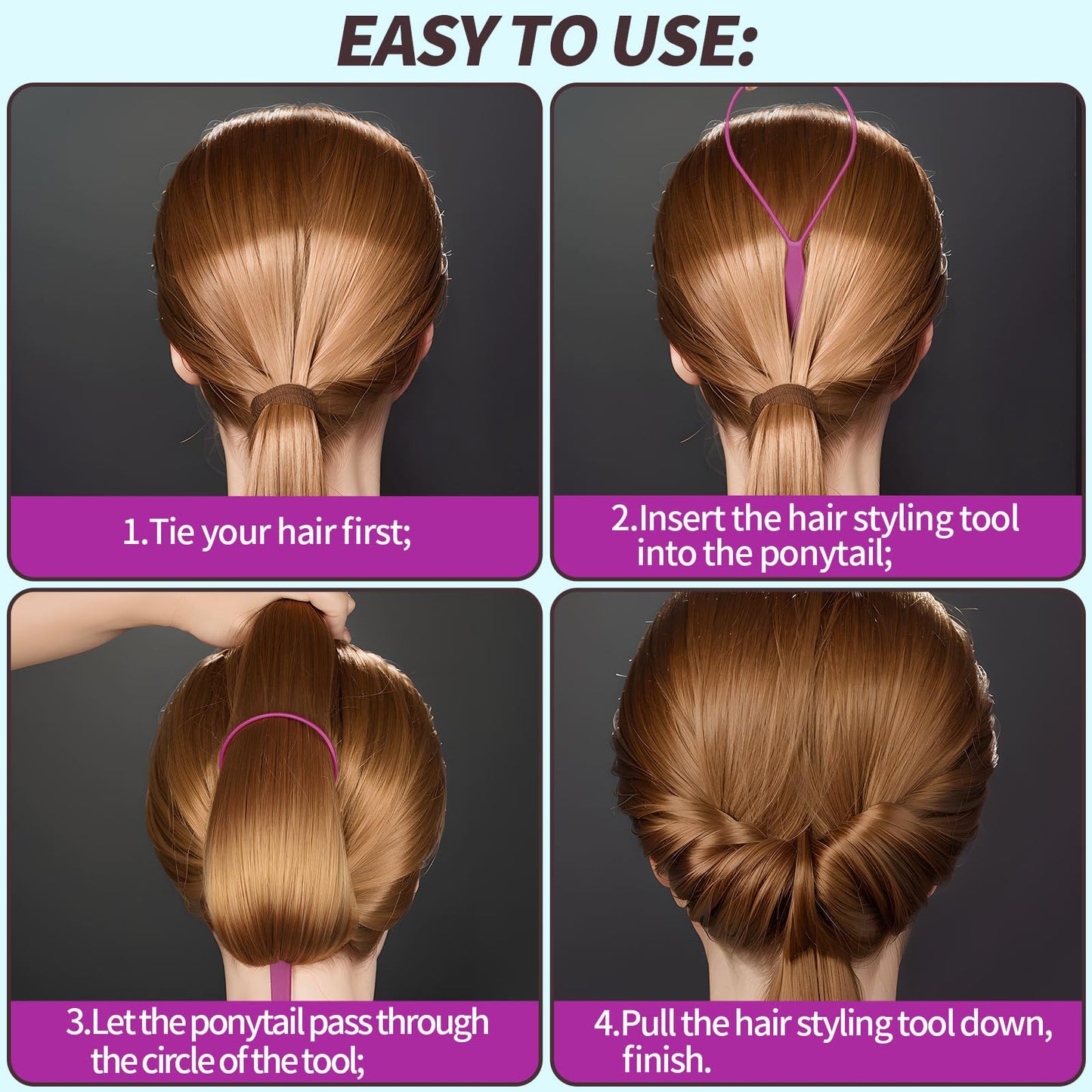 Teenitor 4pcs Pony Hair Tail Accessories, 2 Pairs French Braiding Tool, Turvy Styling Tool for Women Girls, Ponytail Pull Through Tool Purple/Blue Beauty and Personal Care Teenitor