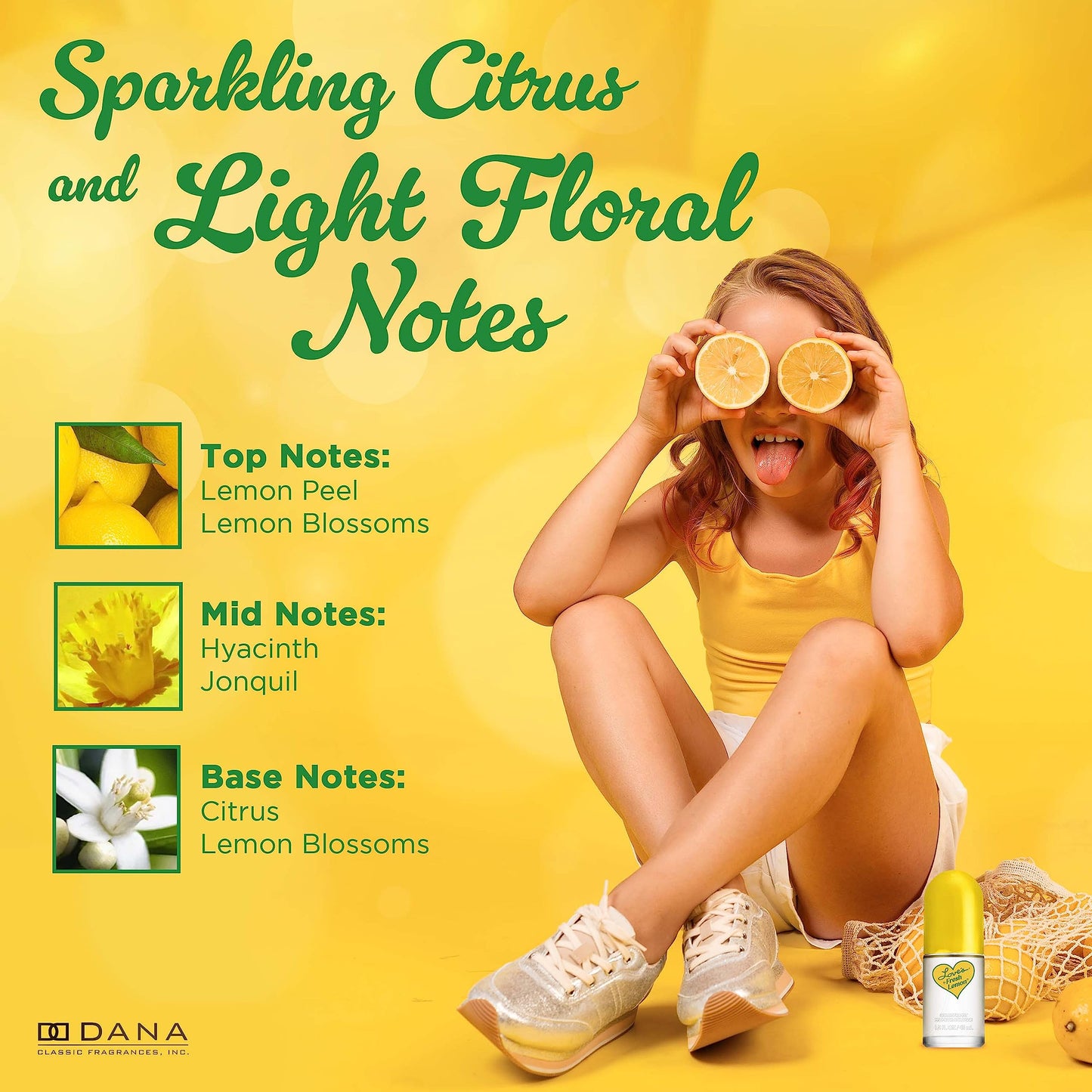 Dana Love's Fresh Lemon Cologne Mist 1.5 Fl. Oz. Invigorating and Uplifting Lemon Scented Body Mist for Women, Classic Fragrance for Everyday
