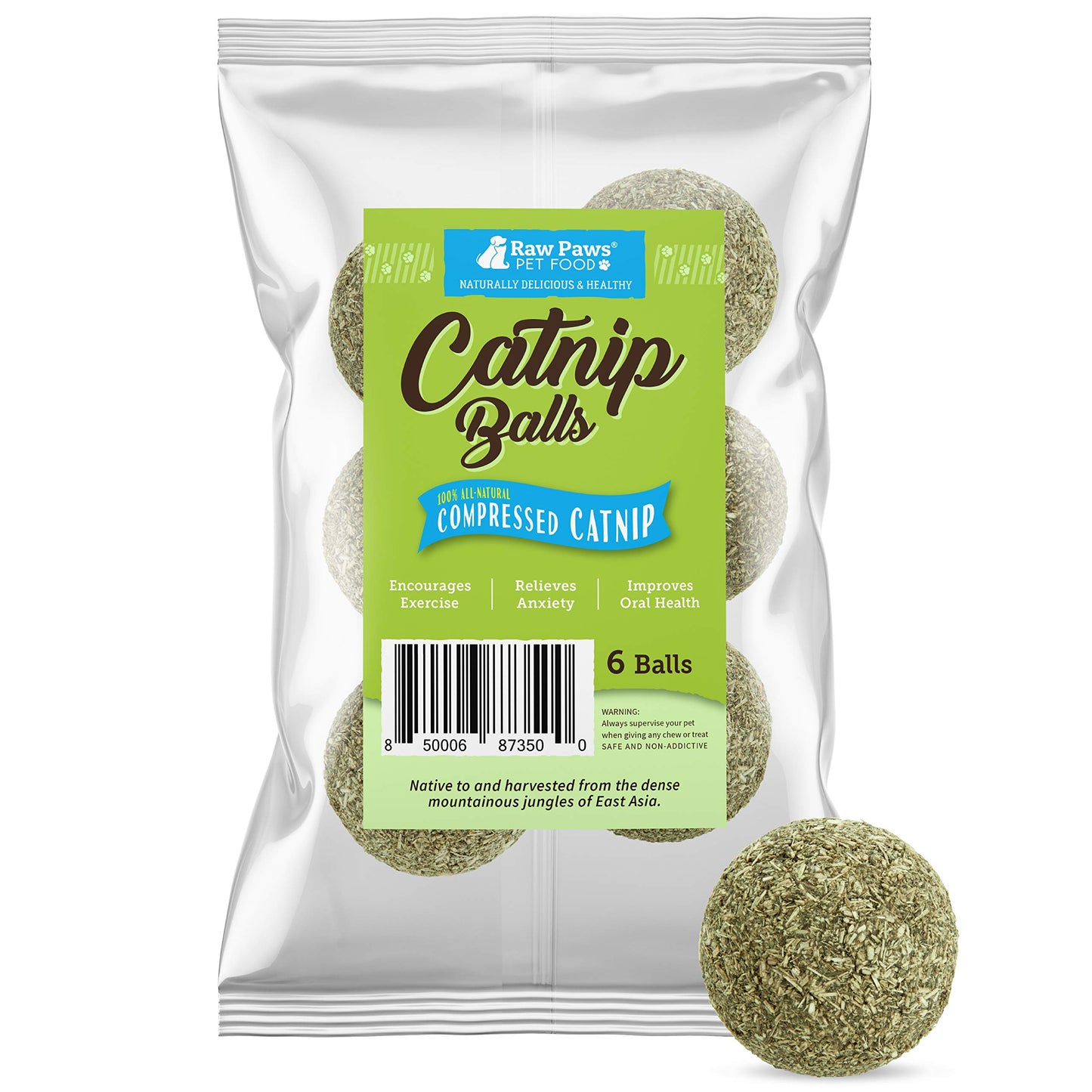 Raw Paws Catnip Balls for Cats, (6-Count) - Interactive Cat Toy for Indoor Cats - Cat Nip Licking Balls