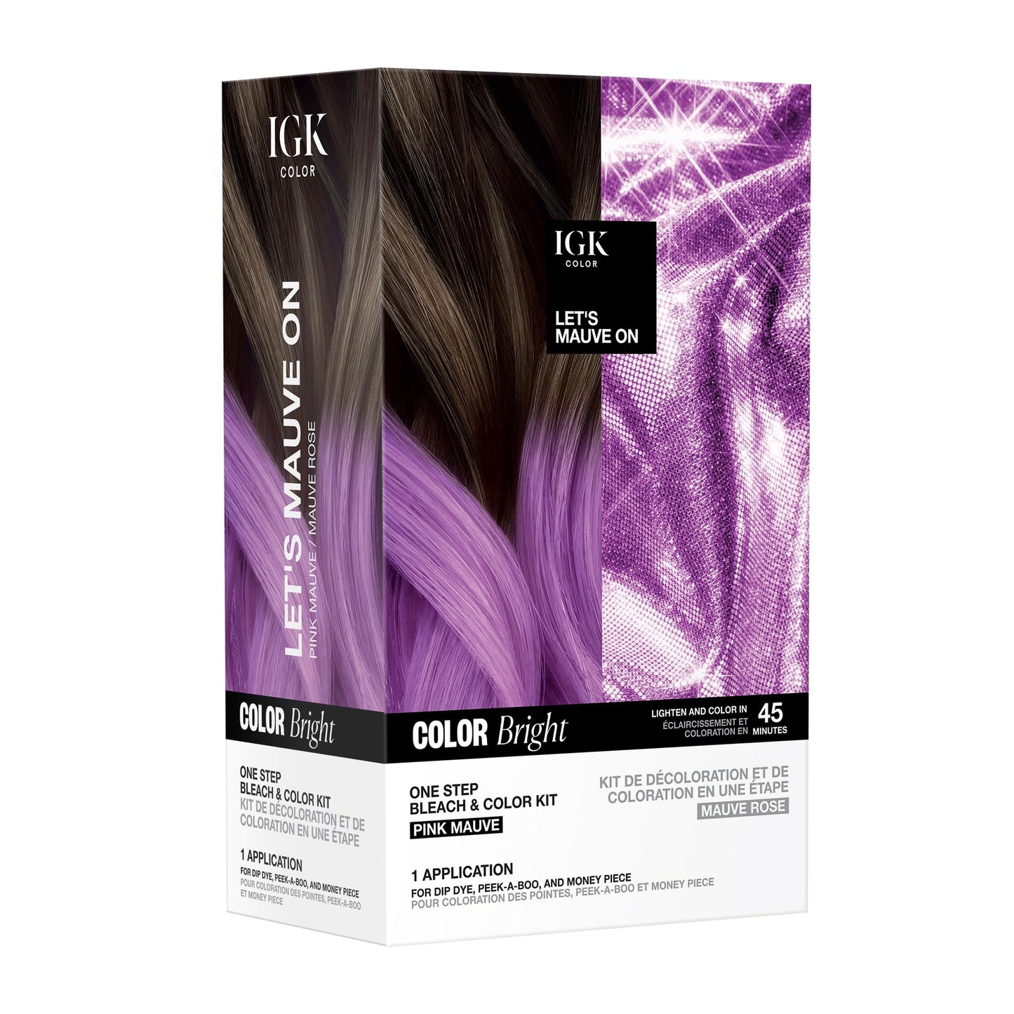 IGK Color Bright One Step Bleach & Color Kit for Accent Pieces LET'S MAUVE ON - Pink Mauve | One-Step Color Processing + Replenishes + Hydrates |