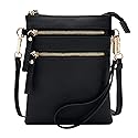 Solene Women's Faux Leather Organizer Multi Zipper Pockets Handbag With Detachable Wristlet Crossbody Bag-WU002(Black)