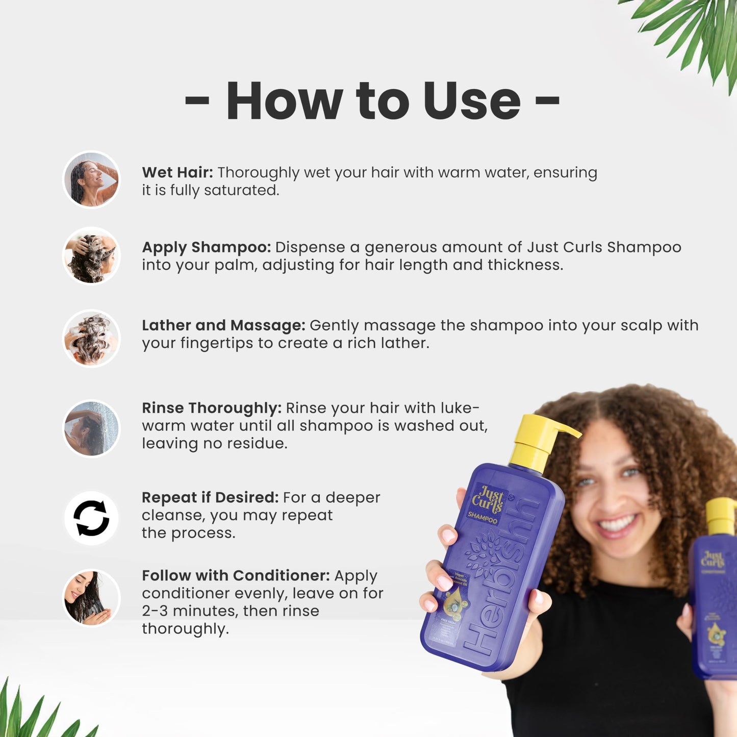 Herbishh Curly Hair Shampoo and Conditioner Set with Deep Conditioner For Women, Men (3 X 16.91 Fl Oz) Definition For Wavy & Coily Hair Reduce Frizz