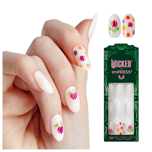 WICKED X imPRESS Press On Nails, New Improved Adhesive, Up To 10 Day Hold, ‘Beautifical’, White, Medium Oval, Includes 30 Fake Nails, 1 Prep Pad, 1 Beauty & Personal Care imPRESS