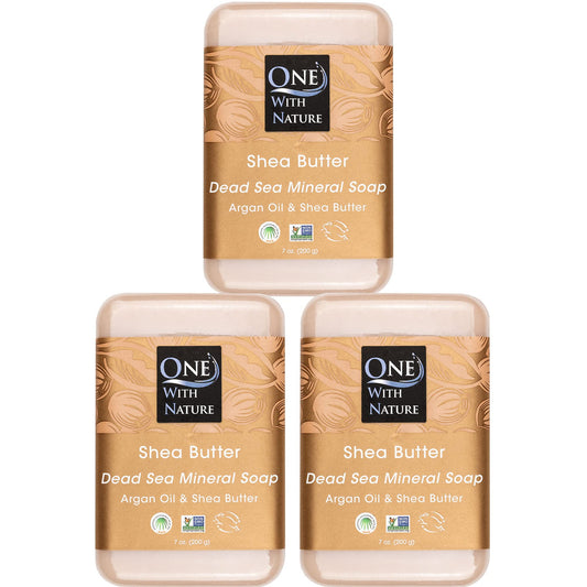 One With Nature Dead Sea Salt Shea Butter Soap 7oz 3-Pack - Purifying and Exfoliating Soap Bar with Dead Sea Minerals for Face & Body, for Men & Women