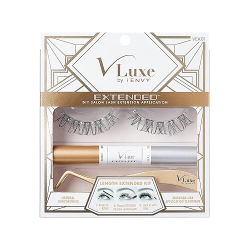 i•ENVY DIY Lash Extension Starter Kit With 10 Natural Lengthening Extended Clusters, Applicator and Bond & Seal - Eye lifting Effect, Feather Light