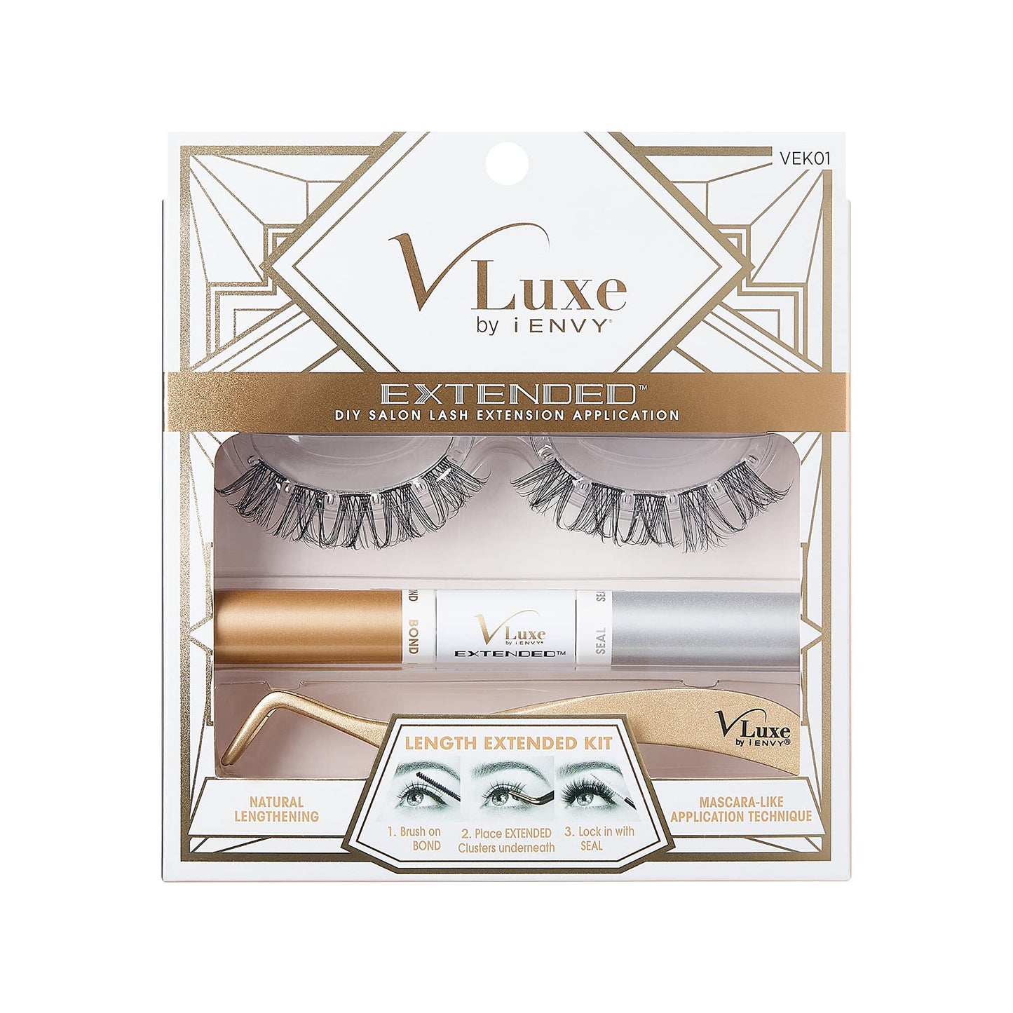 i•ENVY DIY Lash Extension Starter Kit With 10 Natural Lengthening Extended Clusters, Applicator and Bond & Seal - Eye lifting Effect, Feather Light