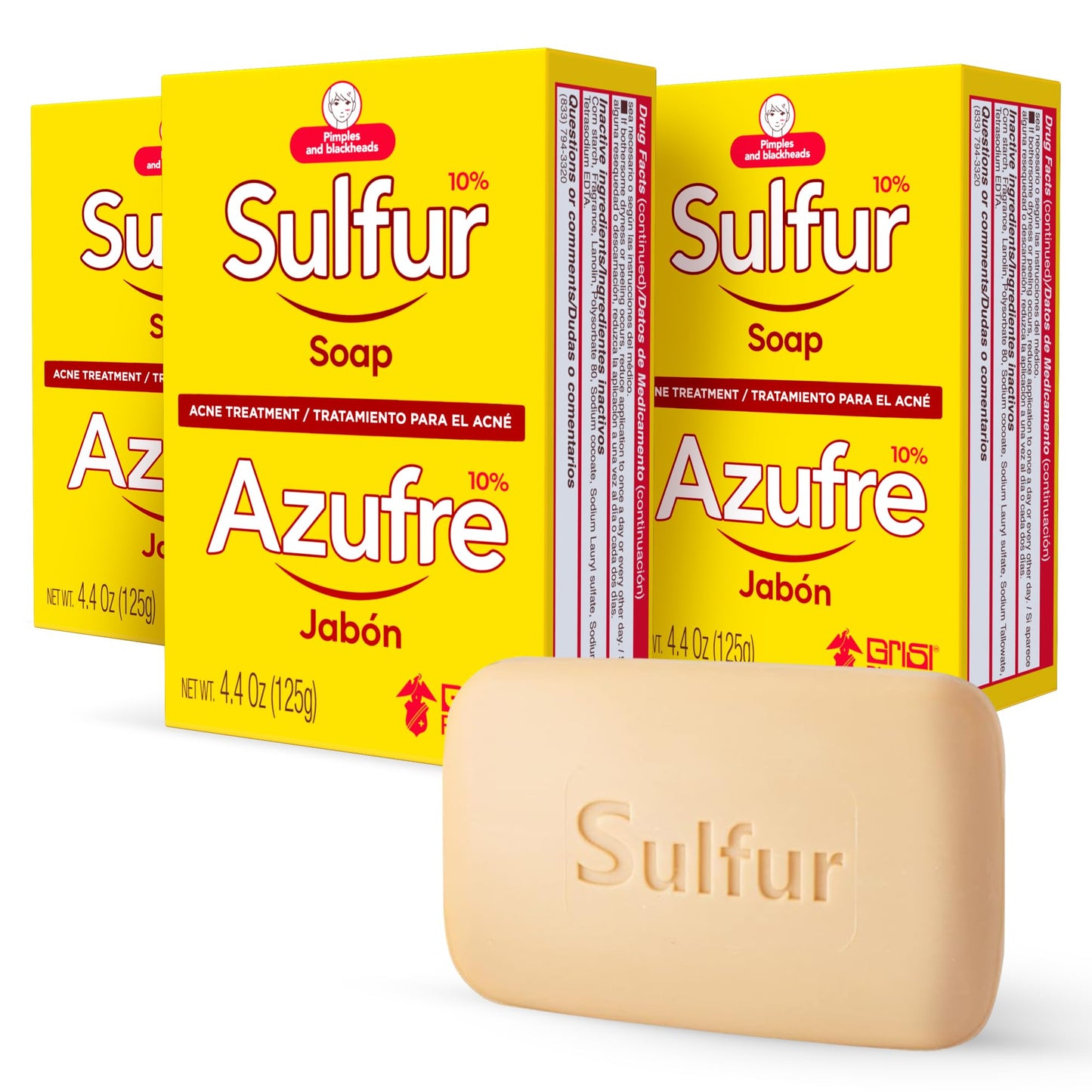 Biosulfur Grisi Acne Treatment Soap: Deep Cleansing, Acne-Fighting, Reduces Inflammation, Prevents Breakouts, Blackheads, Excess Oil, Sulfur Soap Bar