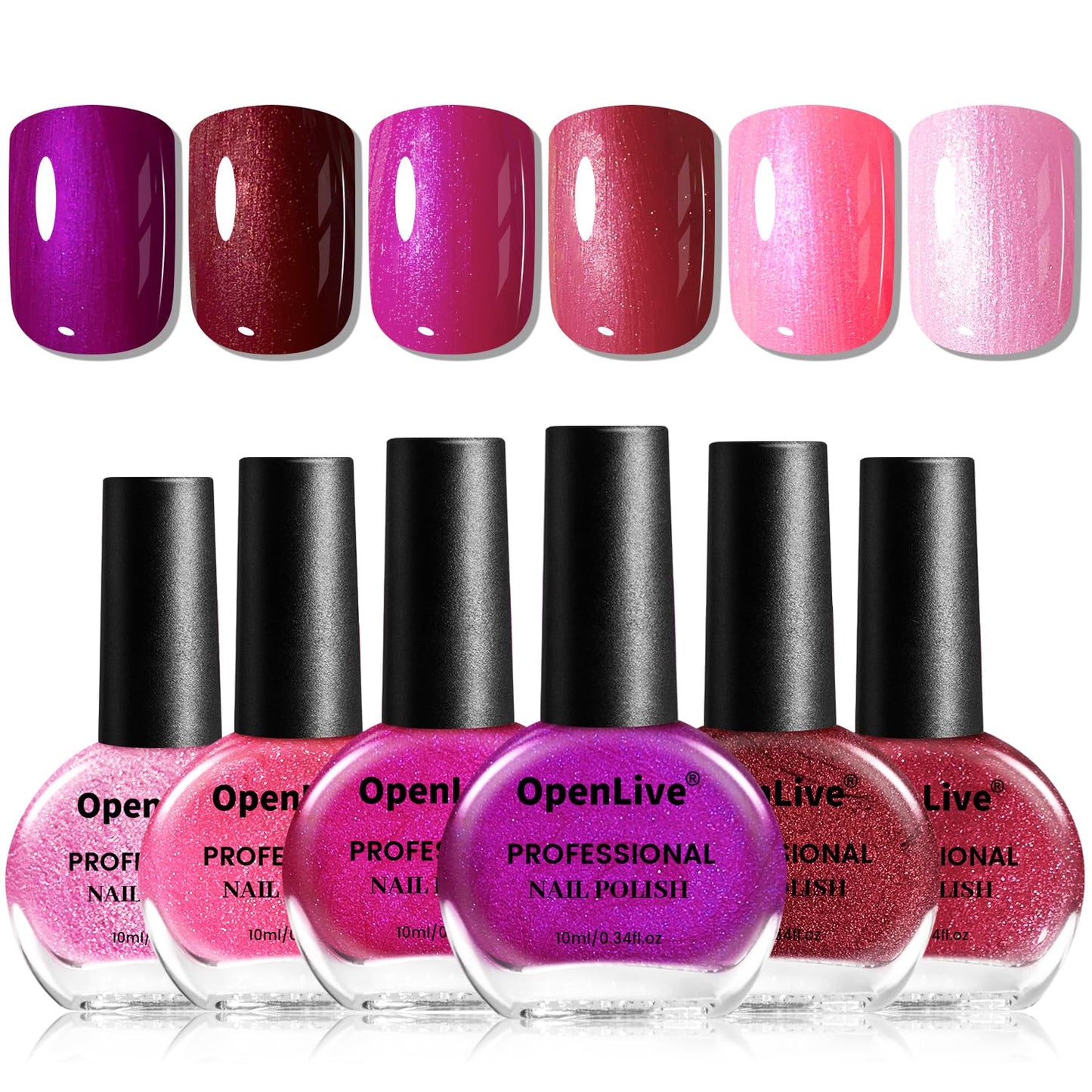 OpenLive 10ml 6 Colors Red Glitter Nail Polish Set Glitter Rose Red Pink Deep Purple Series Nail Polish Gifts for Women Beauty and Personal Care OpenLive