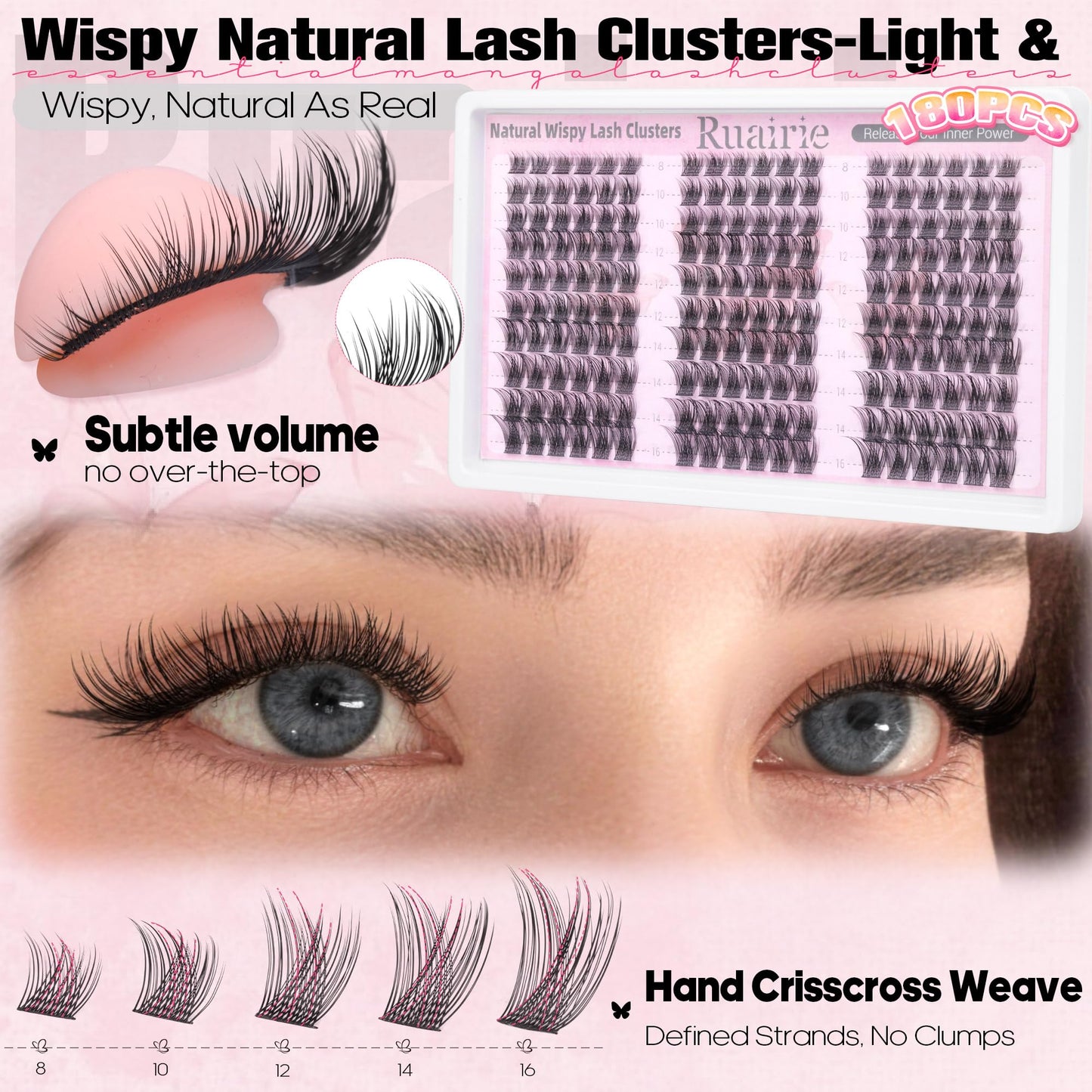 Wispy Lash Clusters Natural Cluster Eyelash Extensions 8-16mm Eyelash Clusters C-Curly Daily Wear Lashes Clusters Natural Bare Face Individual Lashes Beauty and Personal Care Ruairie