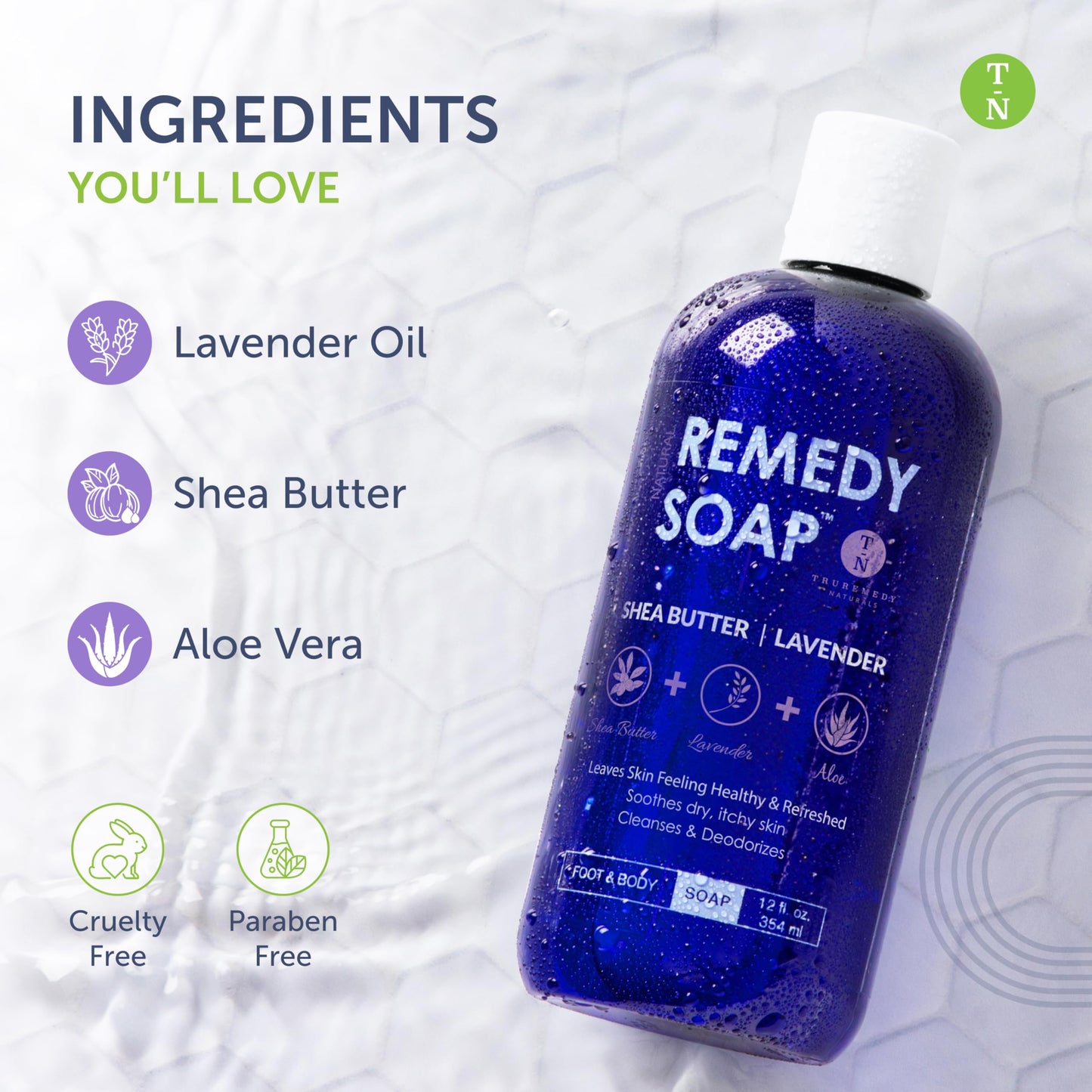 Truremedy Naturals Lavender Shea Butter Body Wash for Women - Aloe Lavender Body Wash with Shea Butter - Soothing Soap for Dry Skin - Hydrating