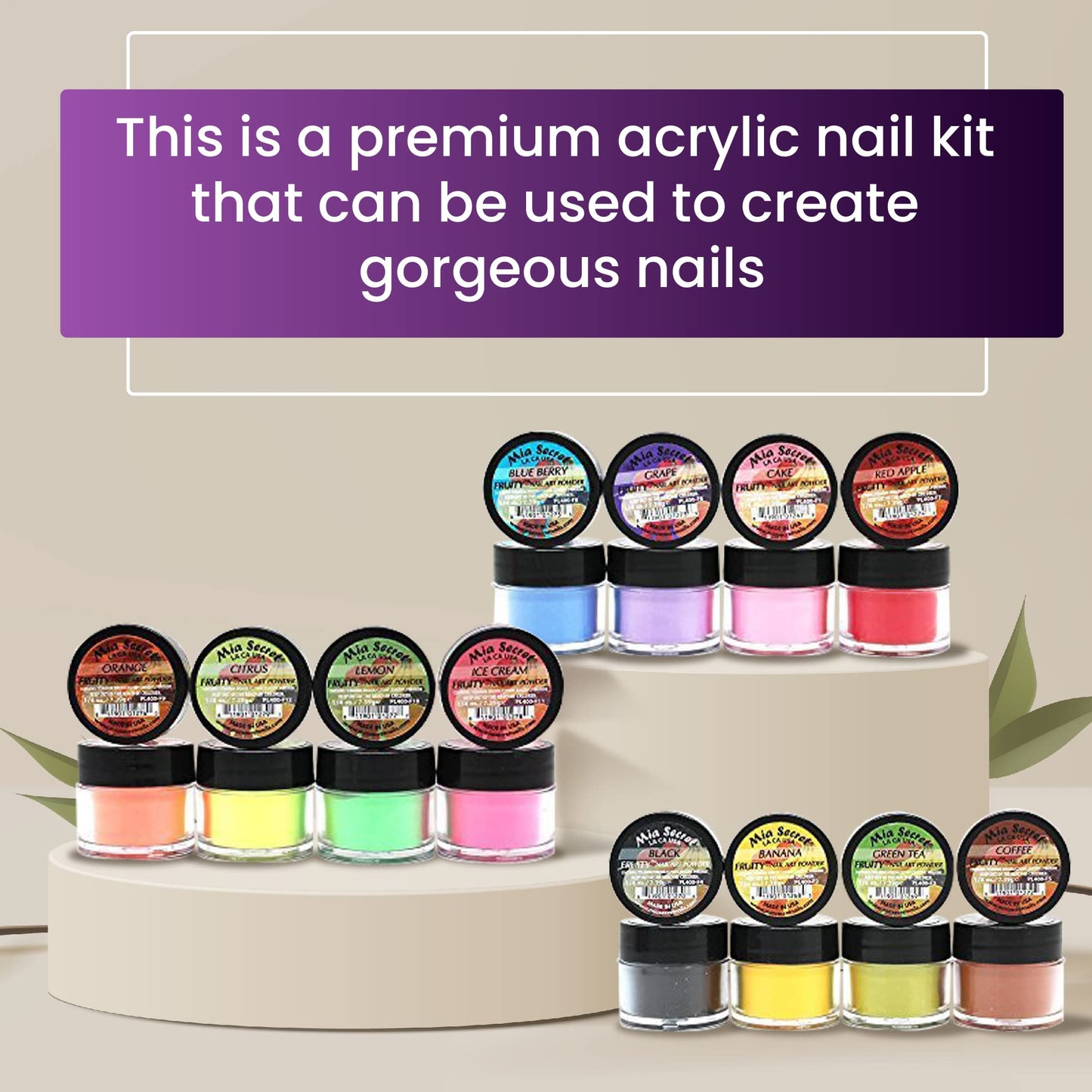 Mia Secret -Fruity Collection Nail Acrylic Powder set of 12 Beauty & Personal Care Mia Secret