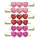 Boderier 6 Pack Valentine's Day Heart Hair Clips for Women Red Pink Fuchsia Glitter Rhinestone Heart Clips Hair Barrette Hair Accessory for Women