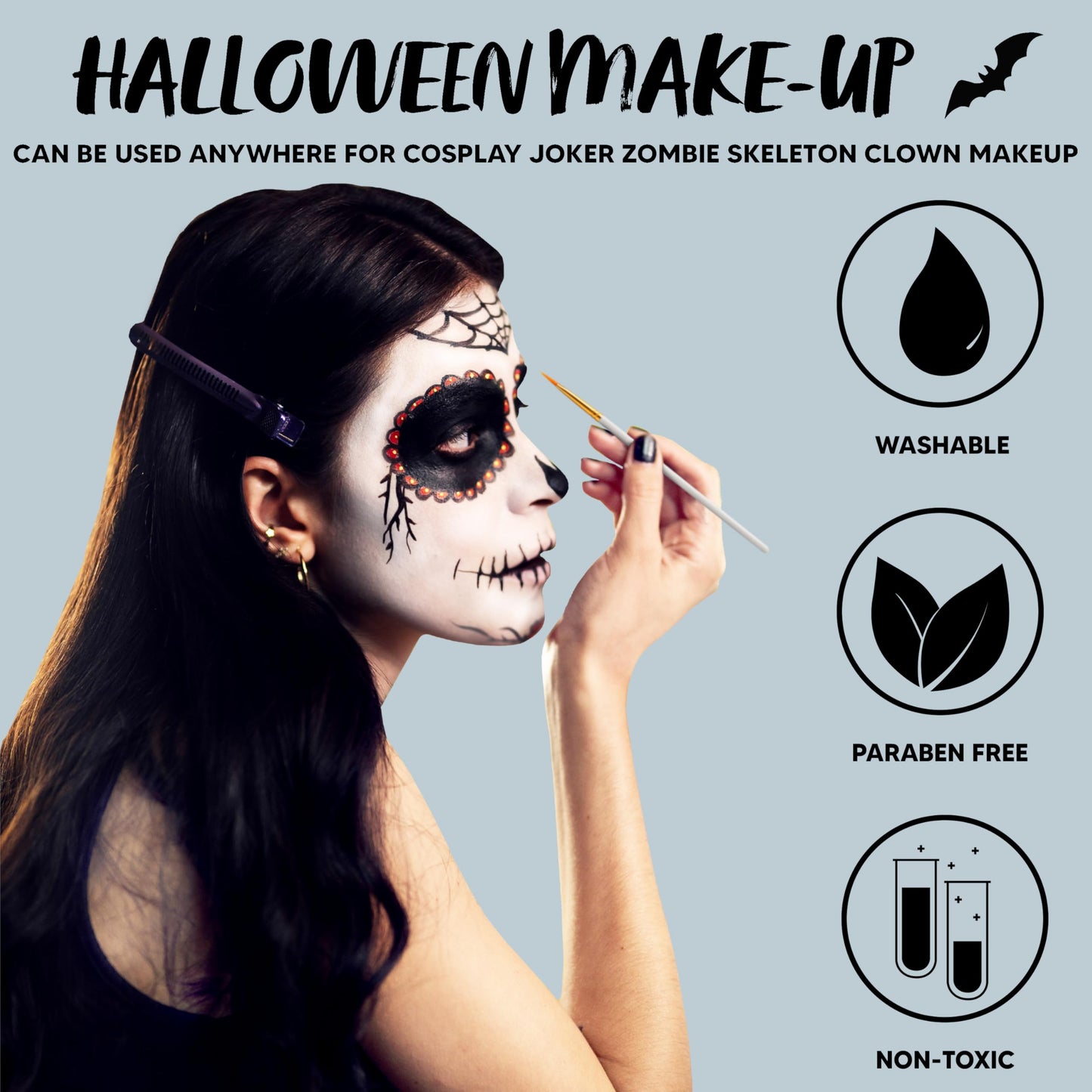 Spooktacular Creations 3PCS Halloween Makeup Face Body Paint Waterproof Foundation Cream Cake Tub, Halloween Party Cosplay Clown Sfx Costume Dress Up