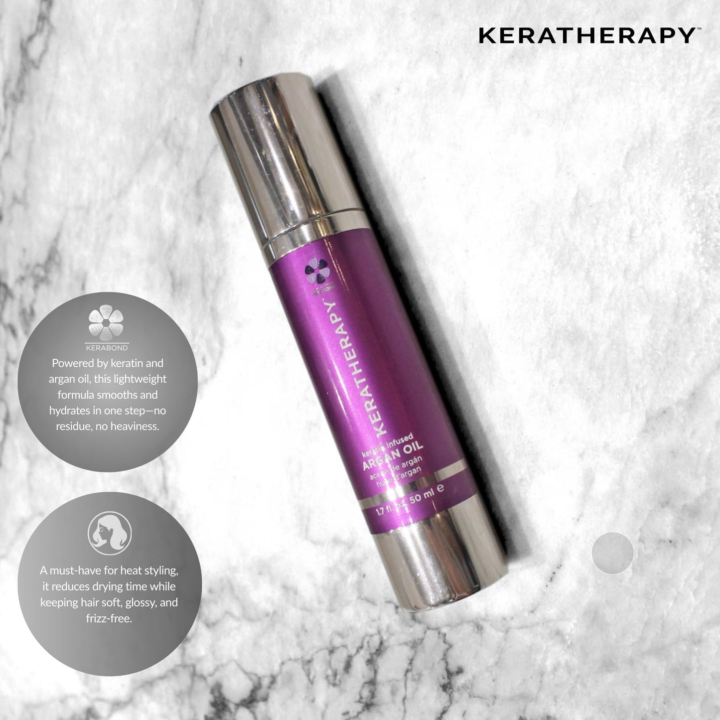 KERATHERAPY Keratin Infused Argan Oil, 1.7 fl. oz., 50 ml - Repairing Hair Care for Dry Damaged Hair, Frizz, Flyaways & Easy Styling - Kerabond