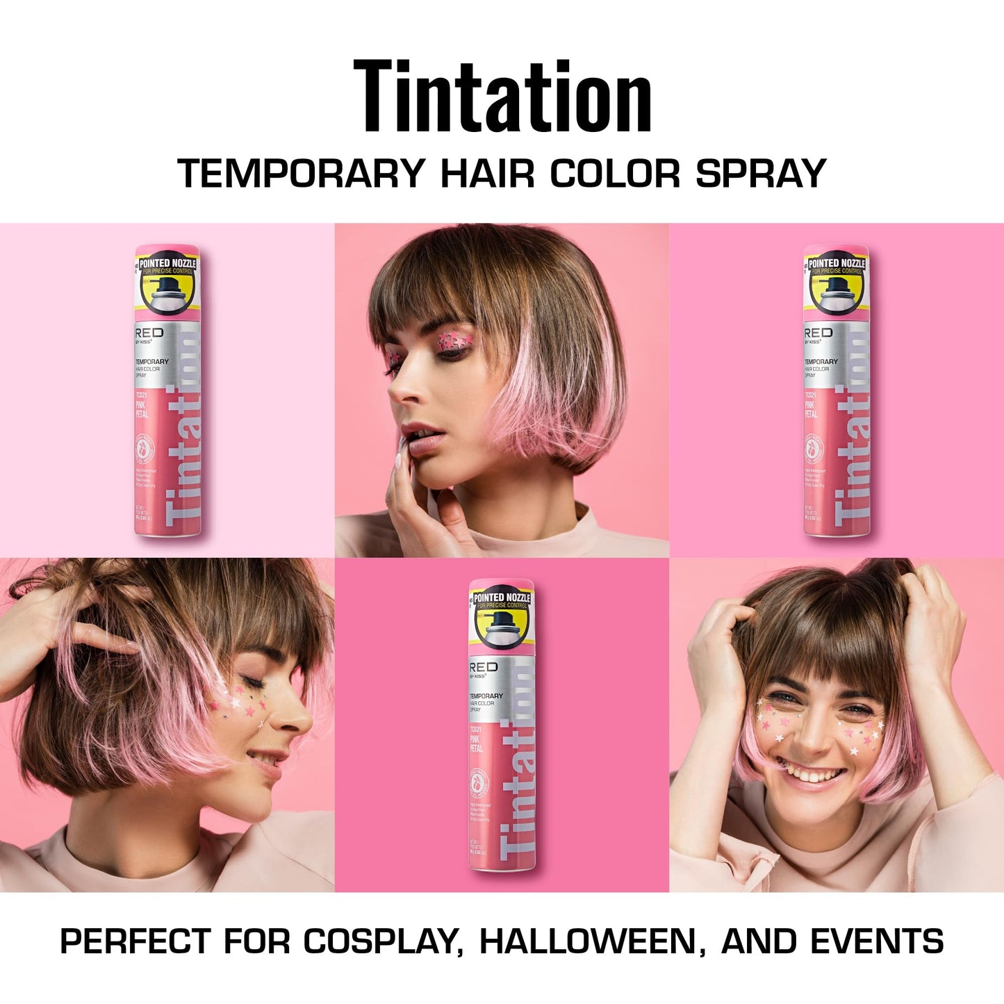 Red by Kiss Tintation Temporary Hair Color Spray 2.82oz, Quick-Dry & Smudge-Proof, Vivid Color Washable Hair Dye, Styling Spray Cosplay Halloween