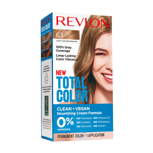 Revlon Permanent Hair Color, Permanent Hair Dye, Total Color with 100% Gray Coverage, Clean & Vegan, 63 Light Golden Brown, 3.5 Oz Beauty & Personal Care REVLON