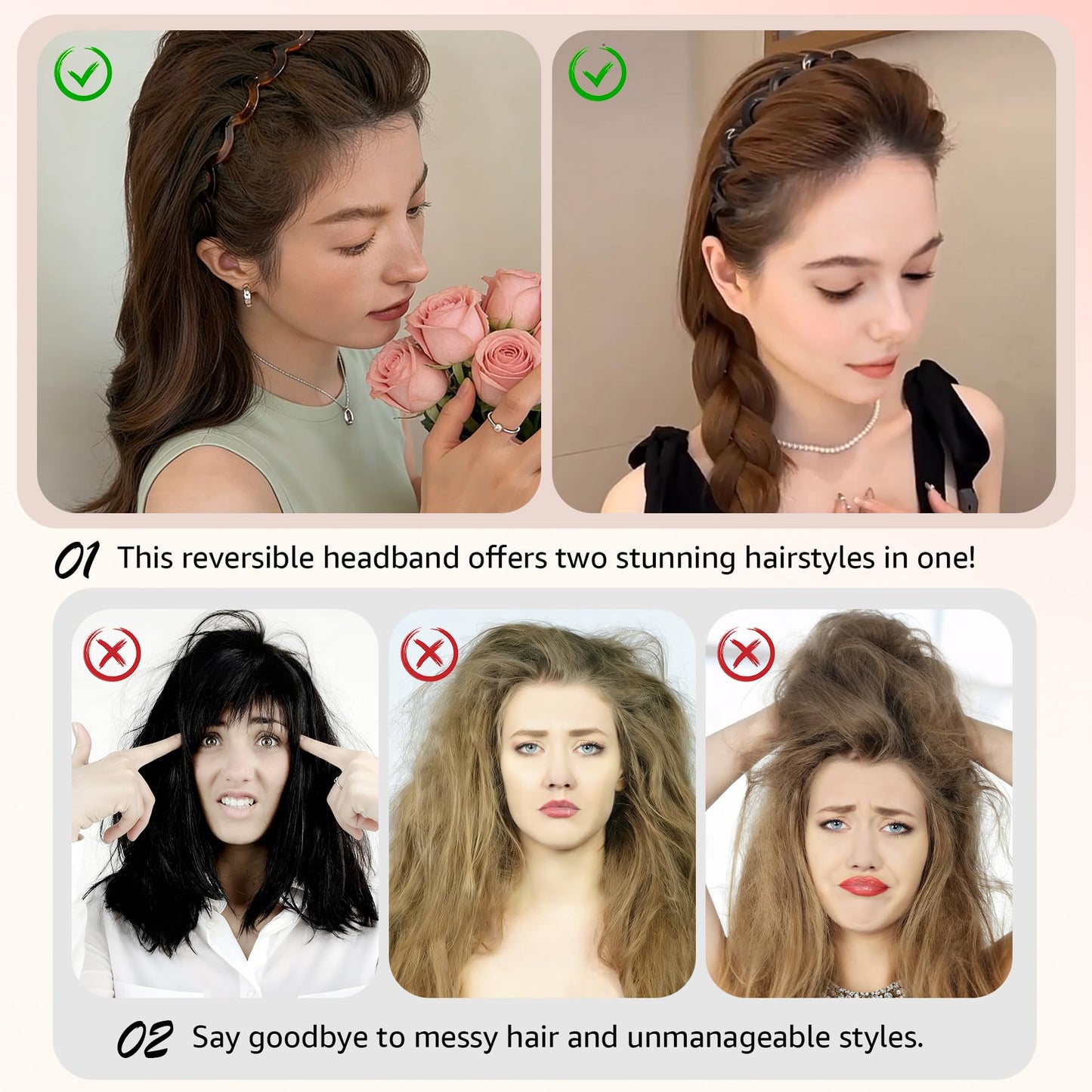 Botanikind 2 Pack Zig Zag Headbands for Women, Non-Slip Wavy Plastic Hair Comb Headbands with Teeth, U-Shape High Cranium Korean Style, Classic 90s Beauty and Personal Care Botanikind