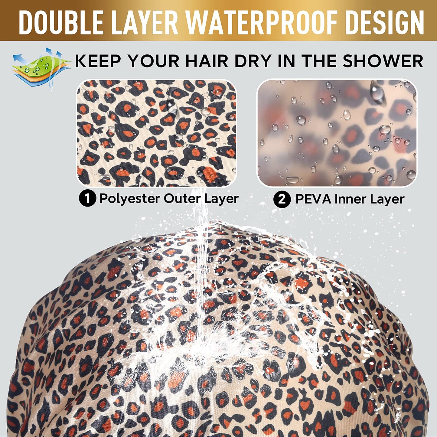 Shower Cap for Women, Oversized Waterproof Women Shower Caps, Extra Large Shower Cap Designed for all Hair Lengths with PEVA Lining & Adjustable