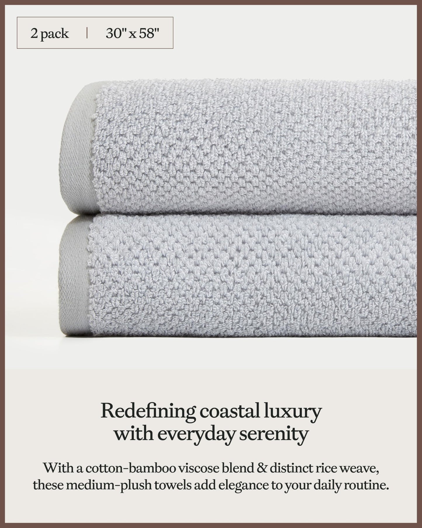 Cozy Earth Nantucket 60% Cotton 40% Viscose from Bamboo Bath Towel - 600 GSM Plush & Fast-Drying with Rice Weave Pattern - 2 Pack 30" x 58" Luxury…