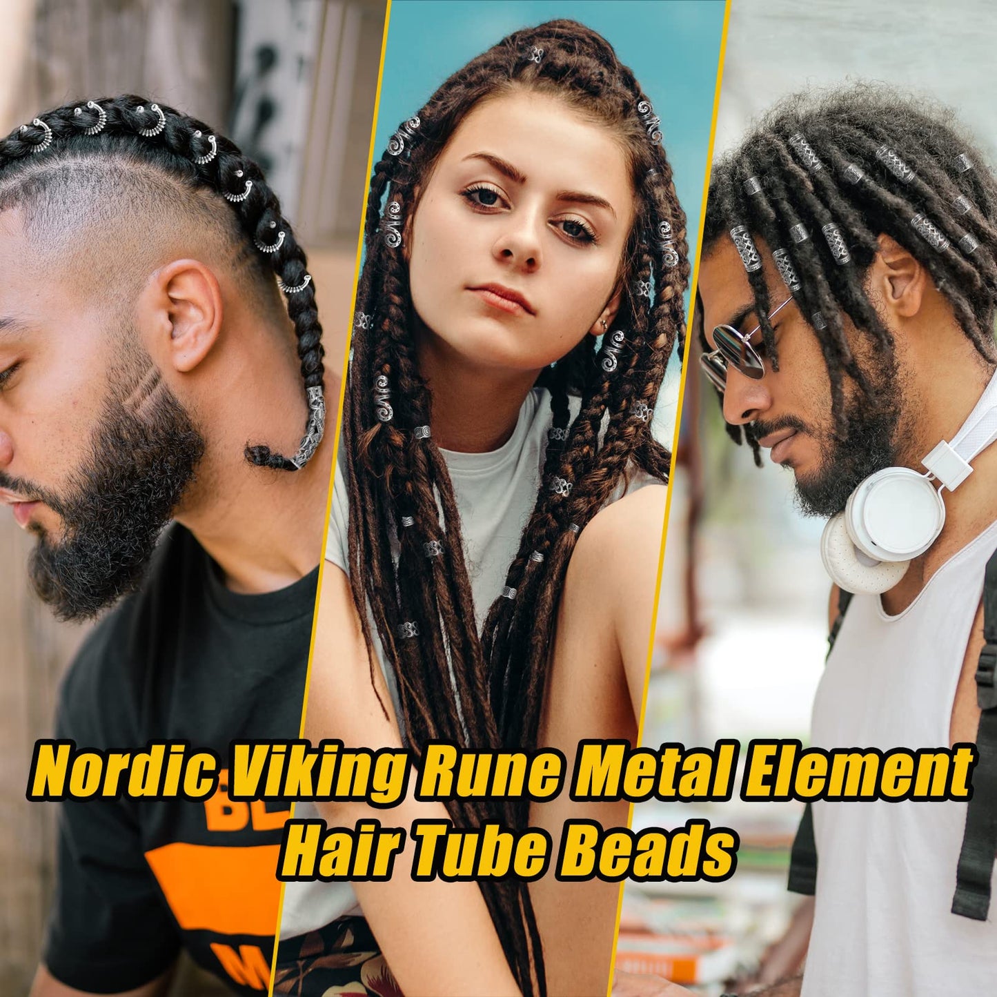 152PCS Vikings Hair Jewelry Norse Runes Tube Beads, Metal Clips Cuffs Rings, Accessories for Braids Dreadlocks Beads for Braiding Beard Decoration
