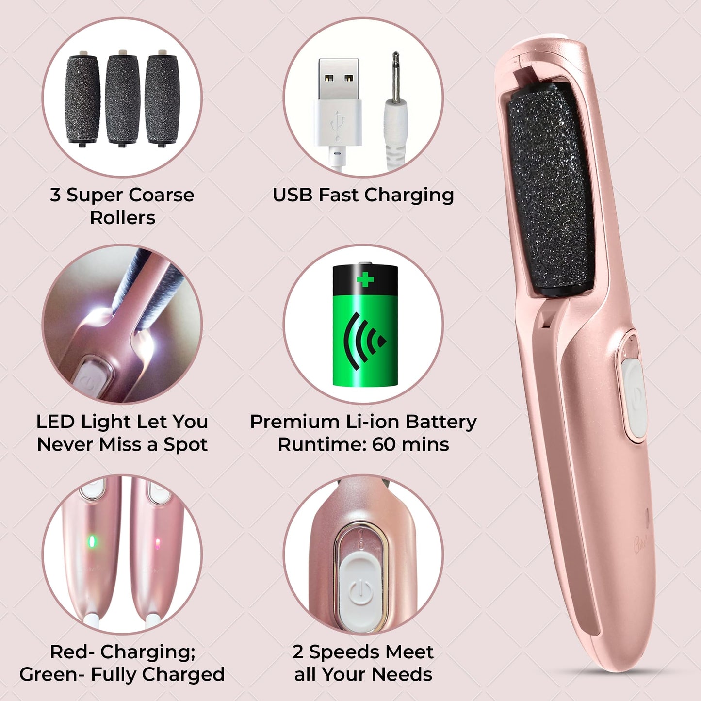 Powerful Electric Callus Remover Wand - Rechargeable Foot File, Grinder & Scrubber - Removes Dead, Hard Skin & Calluses - Best Pedicure Tool for Soft