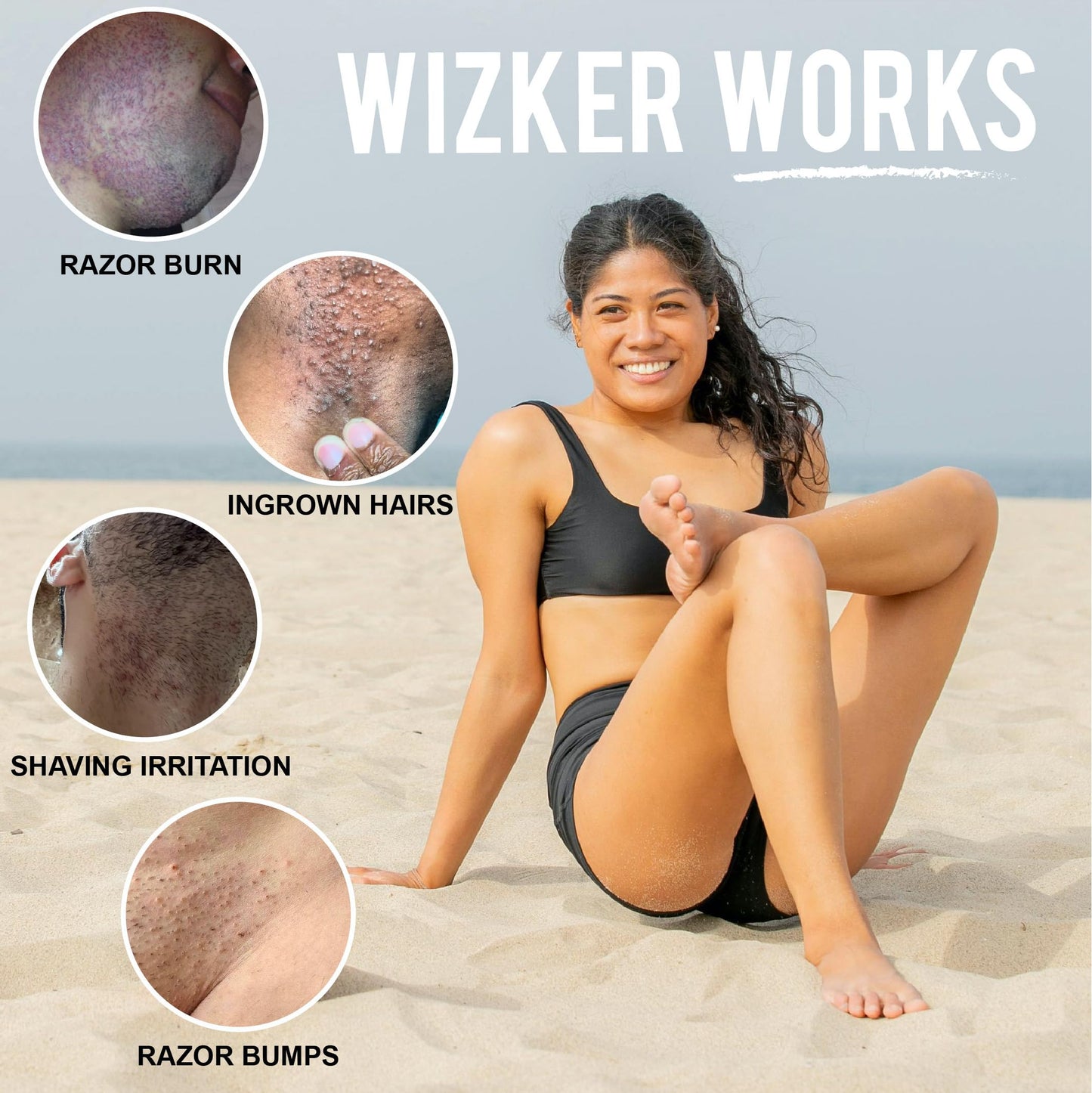 WIZKER® Premium Ingrown Hair Exfoliating Brush: Soft + Firm Face Body Scrubber, Sensitive Skin Exfoliator, Prevents Razor Bumps, Shave, Laser, Wax