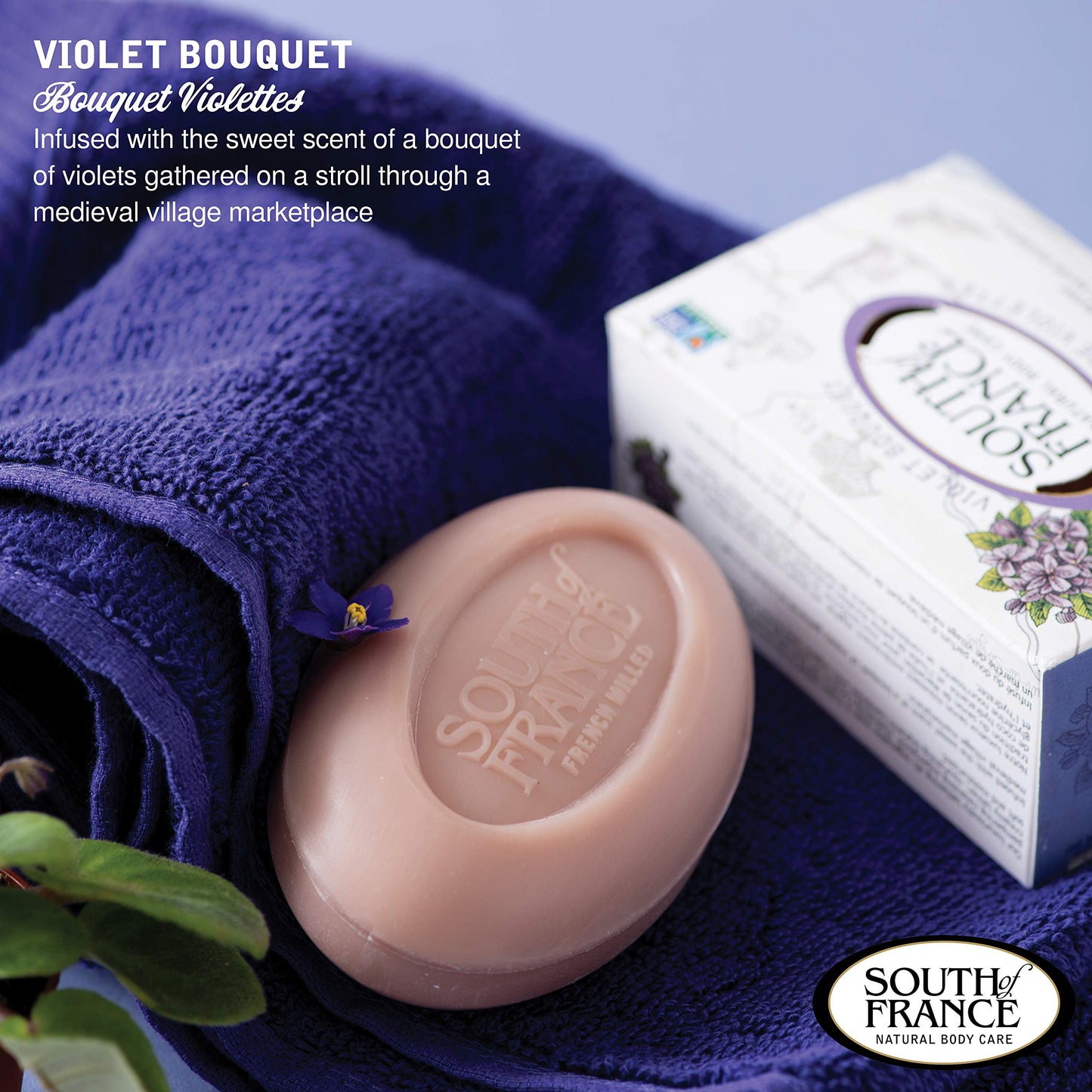 Violet Bouquet Clean Bar Soap by South of France Clean Body Care Triple-Milled French Soap with Organic Shea Butter + Essential Oils Vegan, Non-GMO