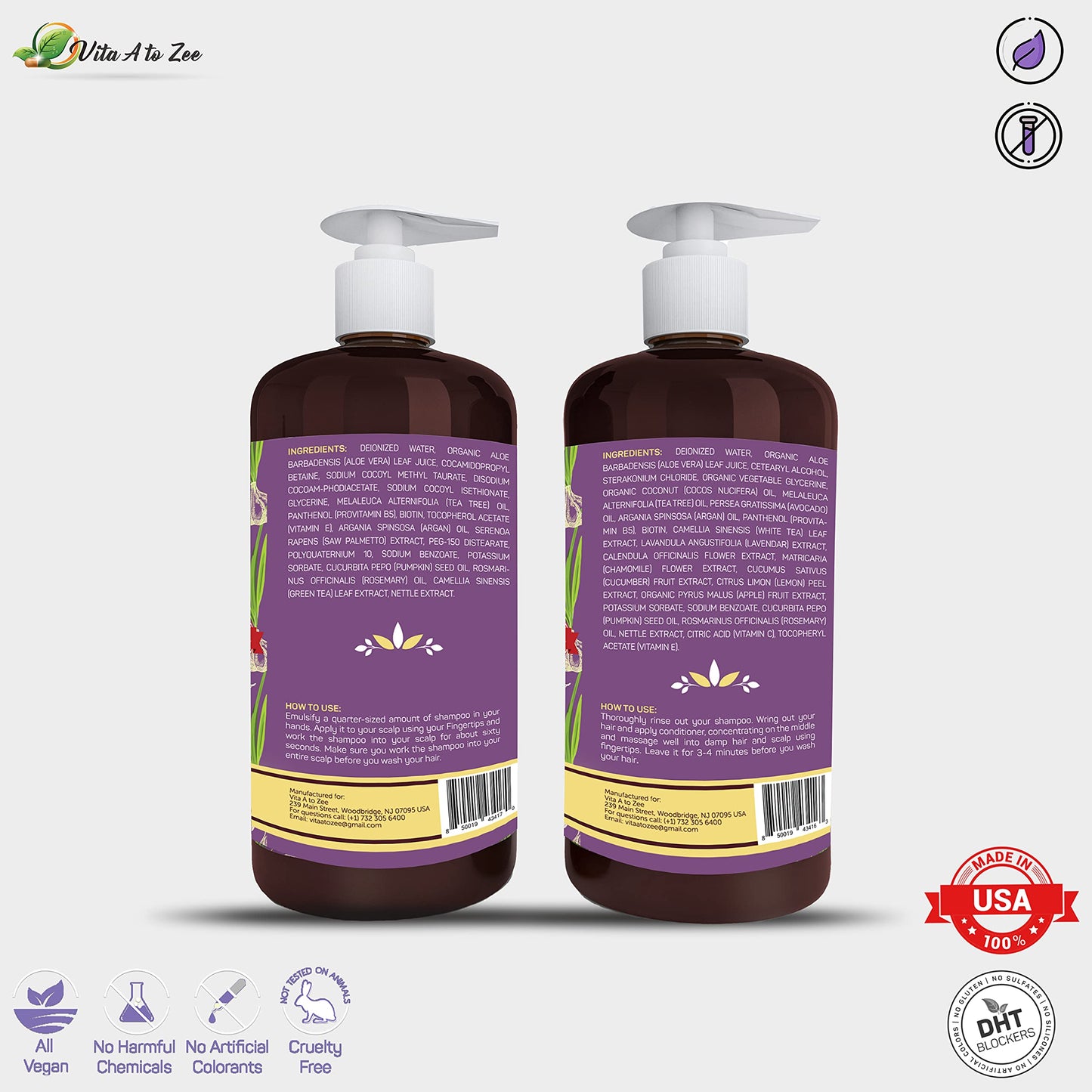 Vita A to Zee Garlic Hair Shampoo & Conditioner with Anti DHT Blocker - Garlic Natural Hair Treatment for Hair Growth, Loss, Thinning & Itchy Scalp