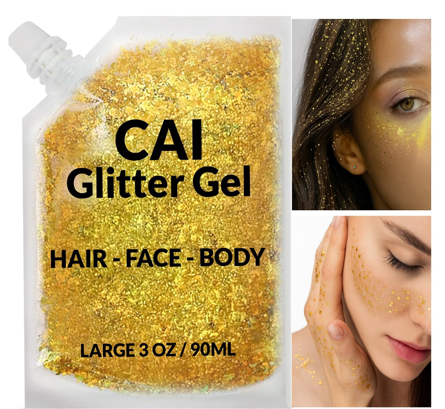 Face, Body & Hair Glitter Gel - Halloween Glitter for Kids and Women - 3 Oz Cosmetic-Grade Gel w/Moon & Stars for Festivals & Halloween Party, Easy