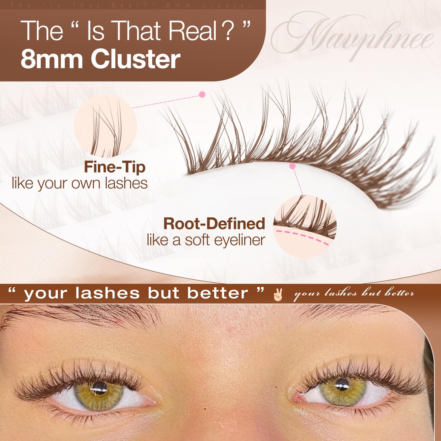 8MM Brown Lash Clusters Short Fluffy Individual Lashes with C Curl & Clear Band, Natural Look for Everyday Wear, Beginner-Friendly - Barely There Beauty and Personal Care Mavphnee